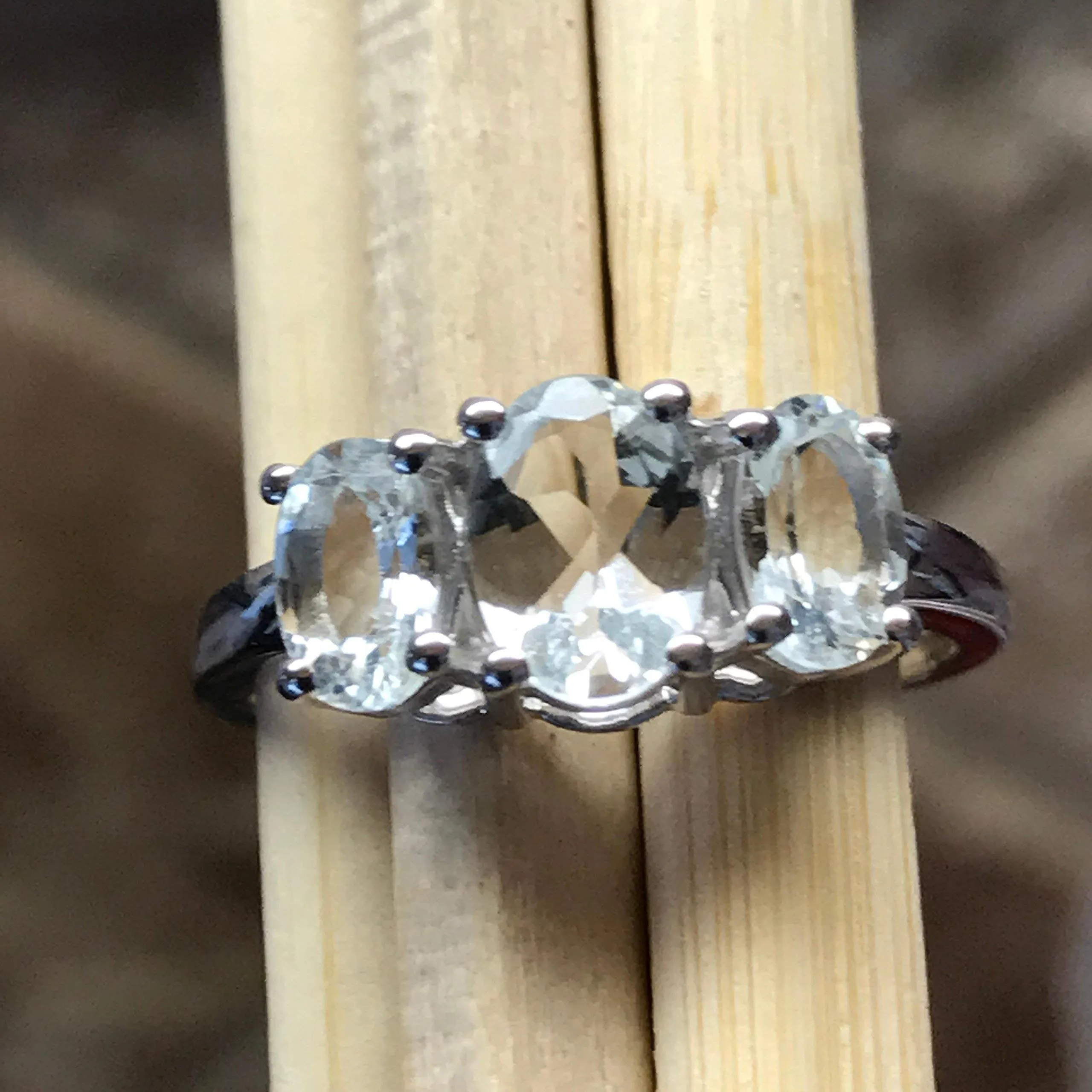 Natural 2ct Aquamarine 925 Solid Sterling Silver Ring Size 6, 7, 8, 9