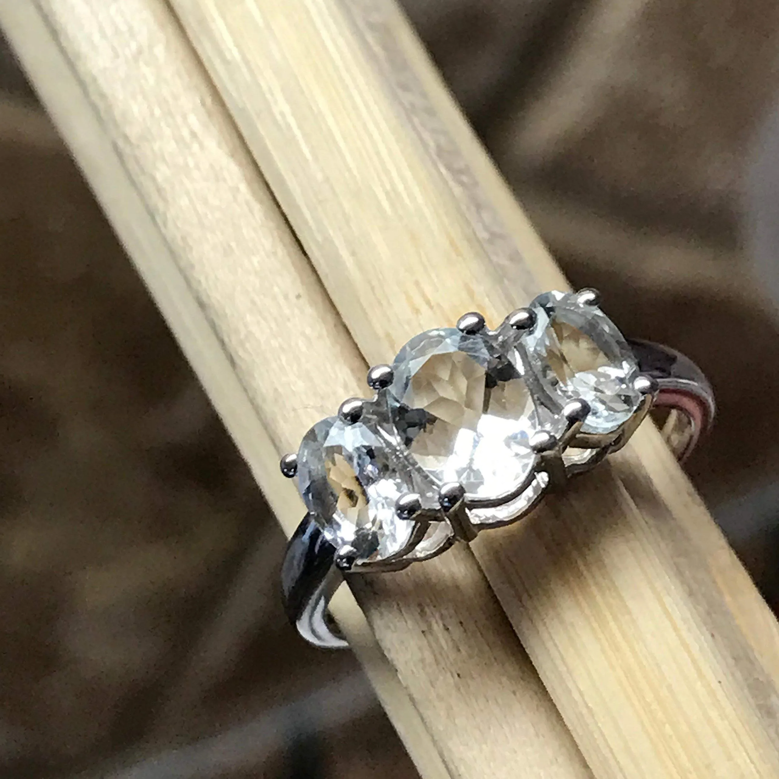 Natural 2ct Aquamarine 925 Solid Sterling Silver Ring Size 6, 7, 8, 9