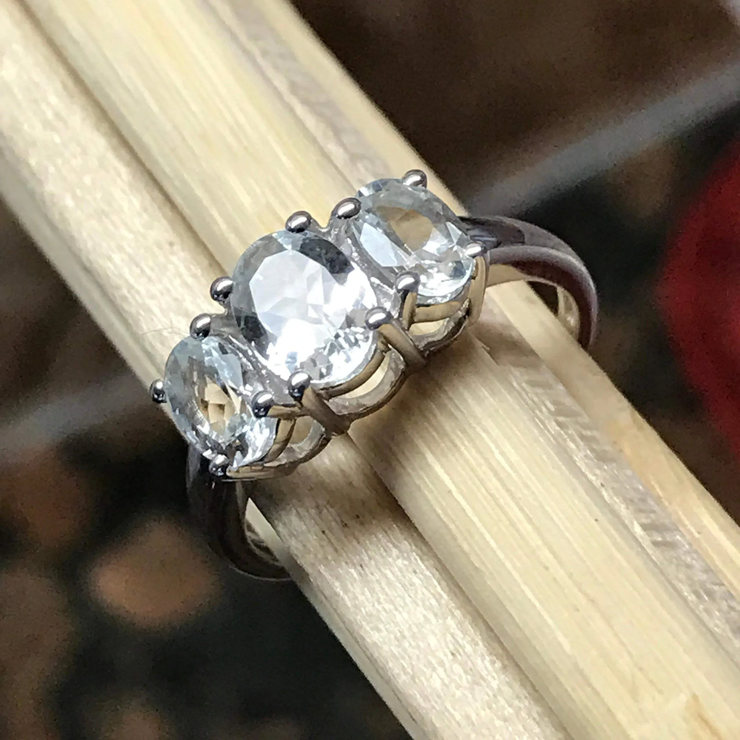 Natural 2ct Aquamarine 925 Solid Sterling Silver Ring Size 6, 7, 8, 9