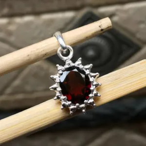 Natural 2ct Garnet 925 Solid Sterling Silver Pendant 22mm
