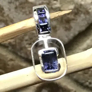 Natural 2ct Iolite 925 Solid Sterling Silver Pendant 25mm