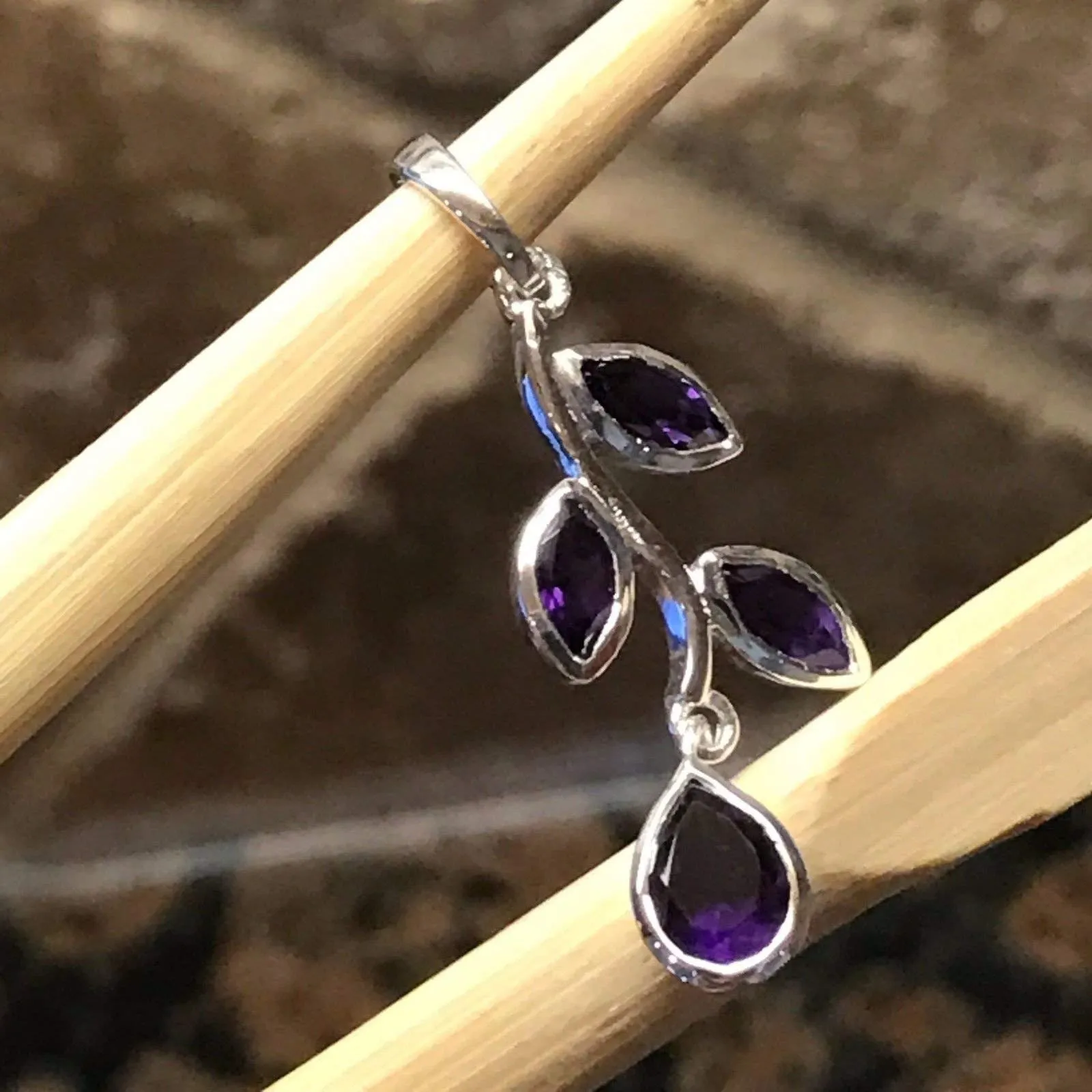 Natural 2ct Purple Amethyst 925 Sterling Silver Pendant 37mm