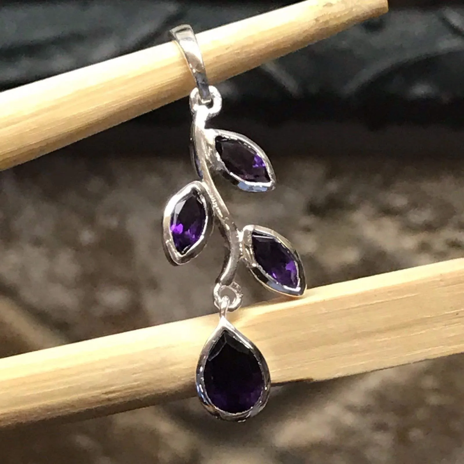 Natural 2ct Purple Amethyst 925 Sterling Silver Pendant 37mm