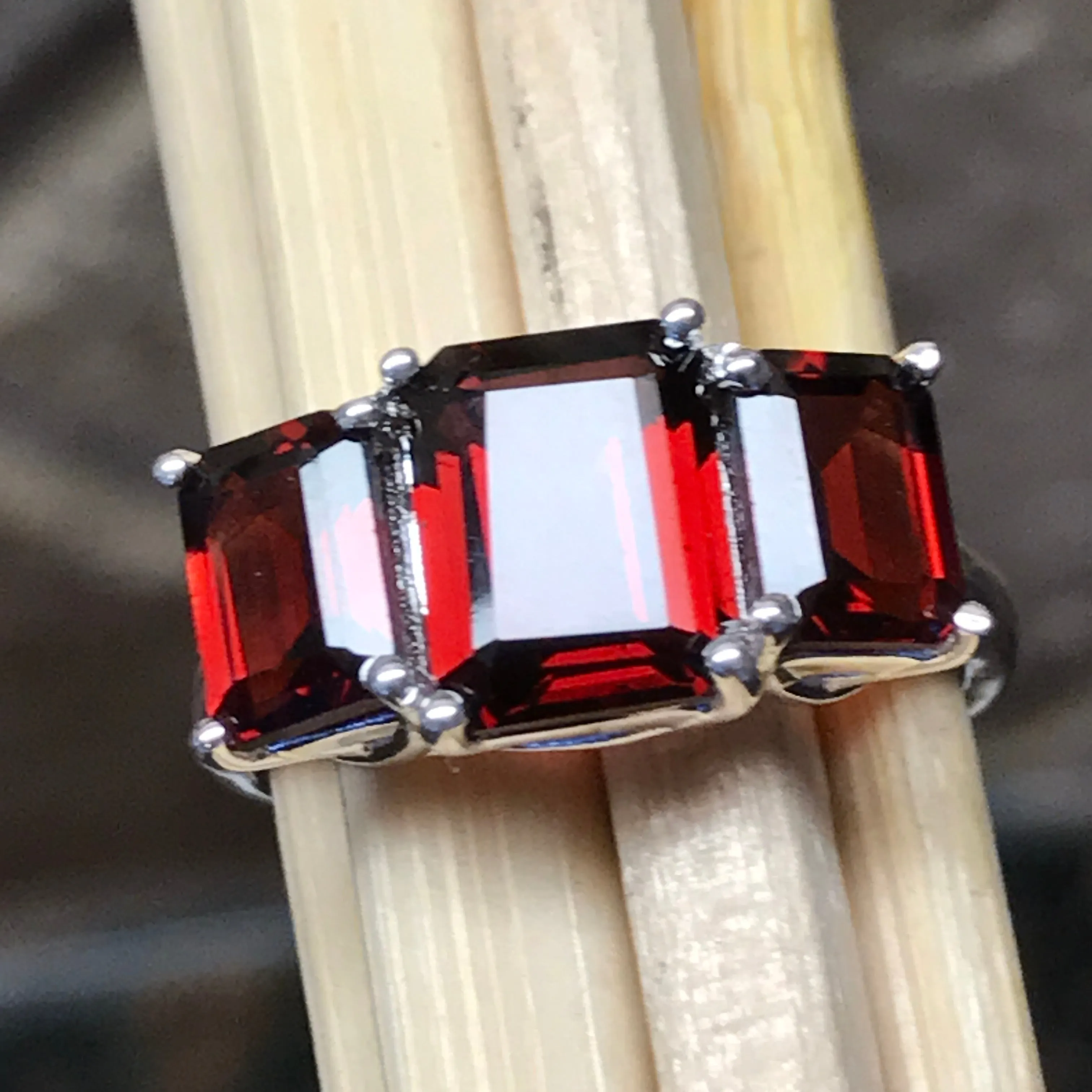 Natural 4ct Garnet 925 Solid Sterling Silver Ring Size 6, 7, 8, 9