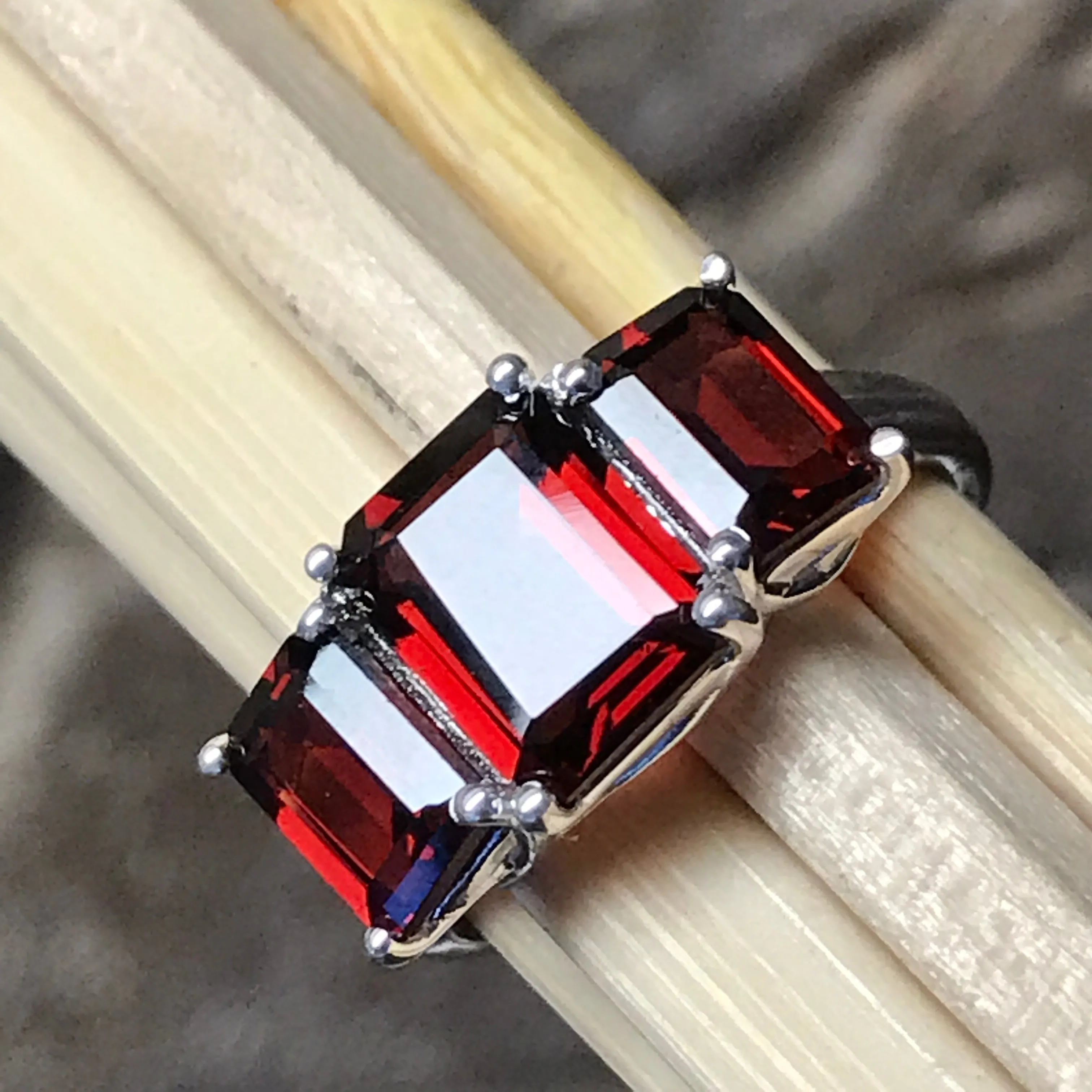 Natural 4ct Garnet 925 Solid Sterling Silver Ring Size 6, 7, 8, 9