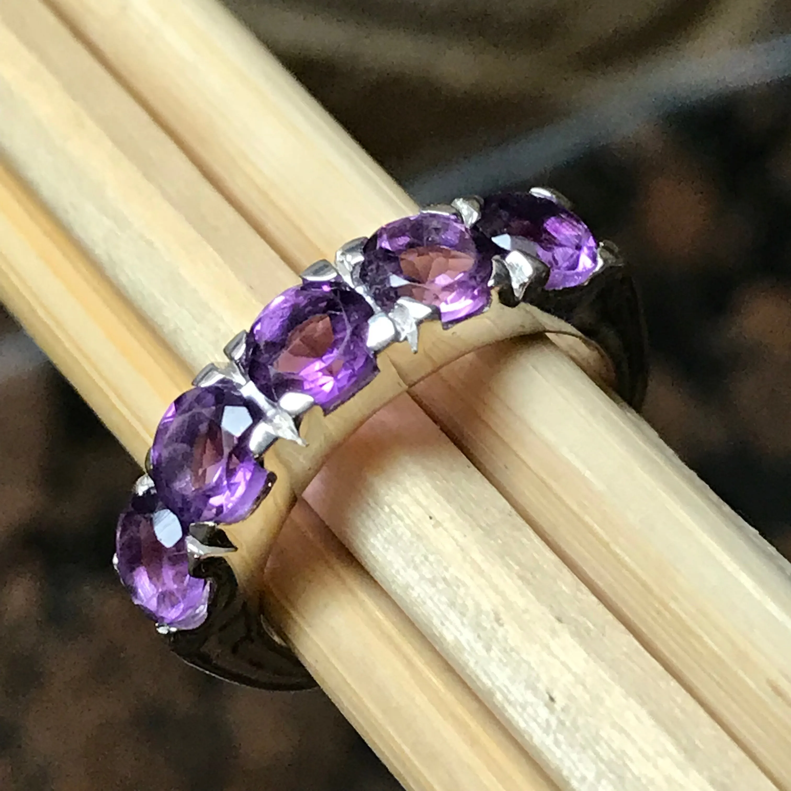 Natural 4ct Purple Amethyst 925 Solid Sterling Silver Ring Size 6, 7, 8, 9