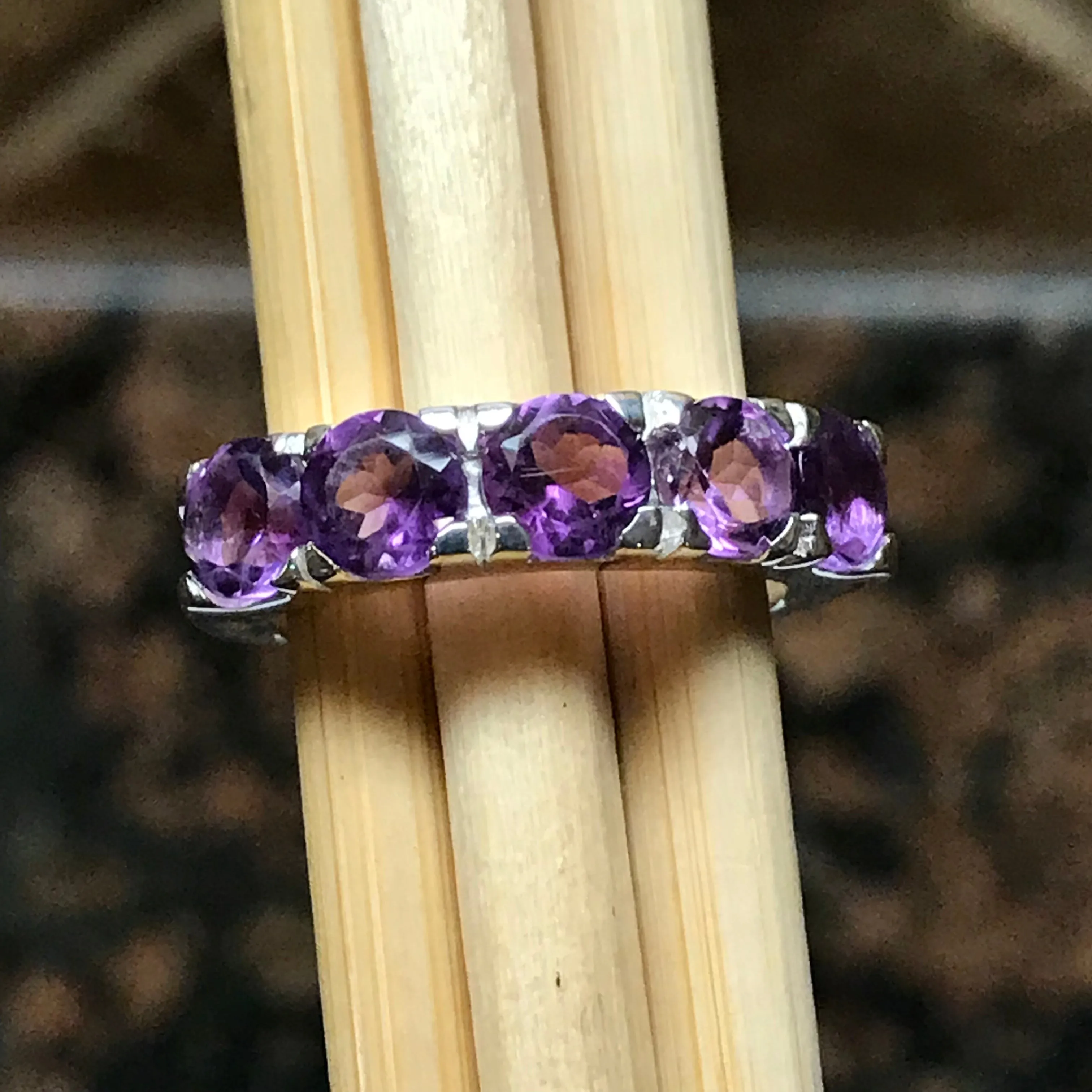 Natural 4ct Purple Amethyst 925 Solid Sterling Silver Ring Size 6, 7, 8, 9