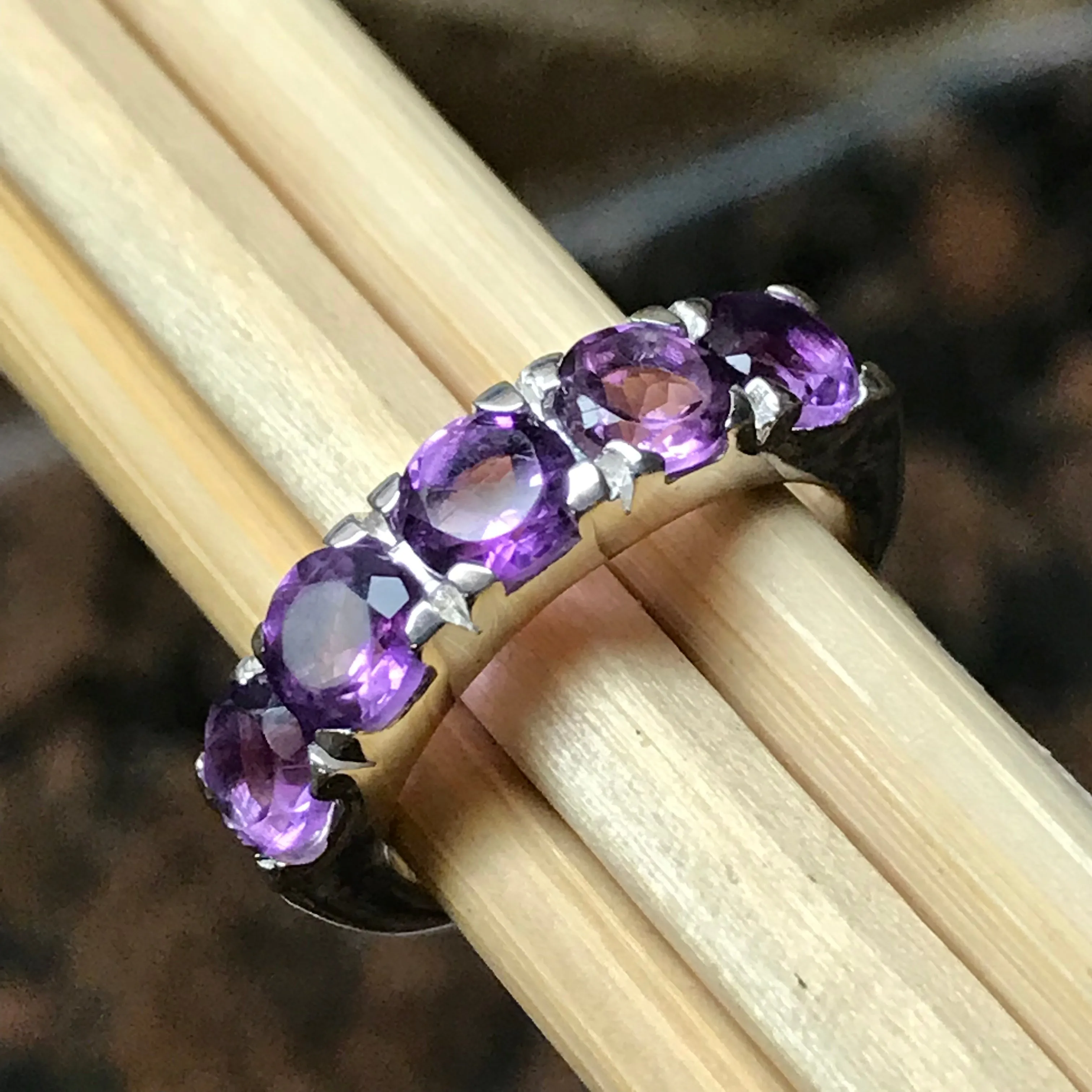 Natural 4ct Purple Amethyst 925 Solid Sterling Silver Ring Size 6, 7, 8, 9