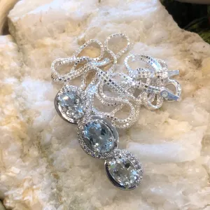 Natural 6ct Blue Aquamarine 925 Solid Sterling Silver Pendant Necklace 16"
