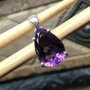 Natural 8ct Purple Amethyst 925 Solid Sterling Silver Pendant 25mm
