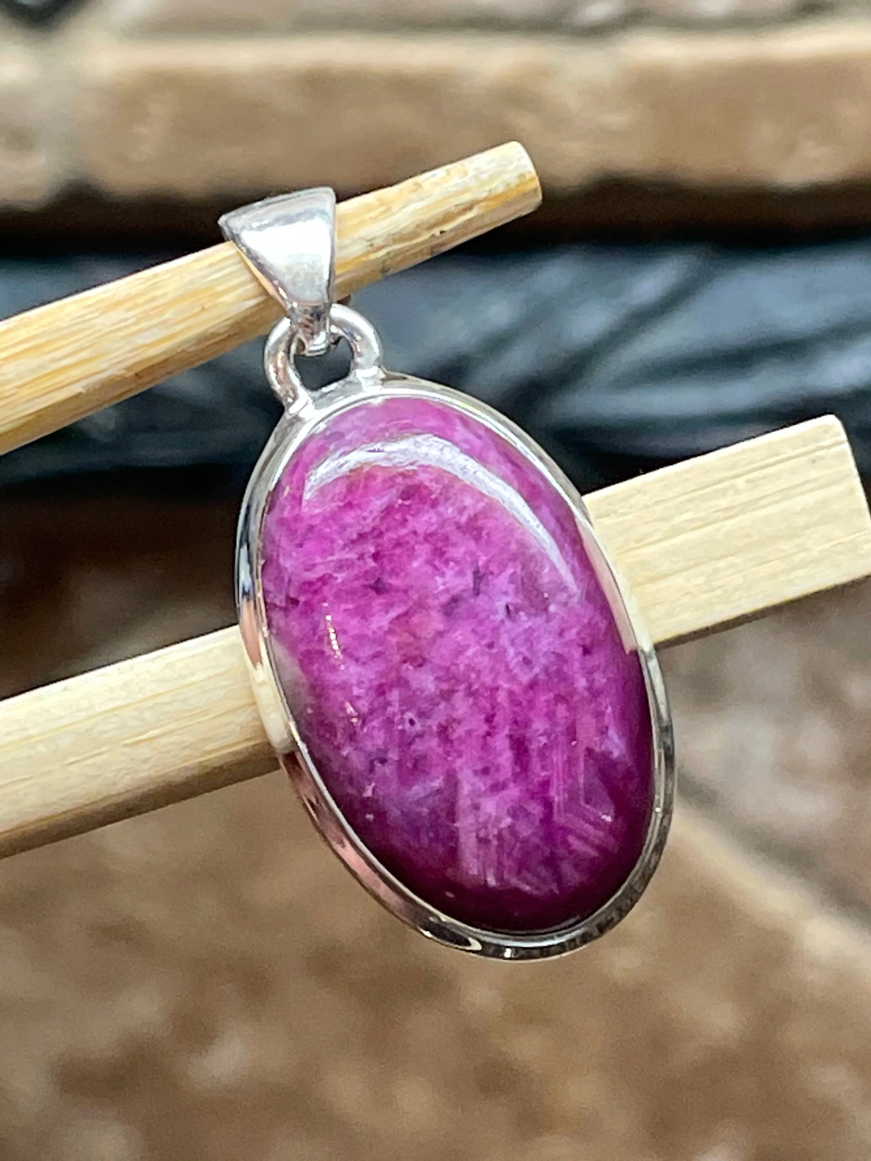 Natural African Ruby 925 Solid Sterling Silver Pendant 30mm