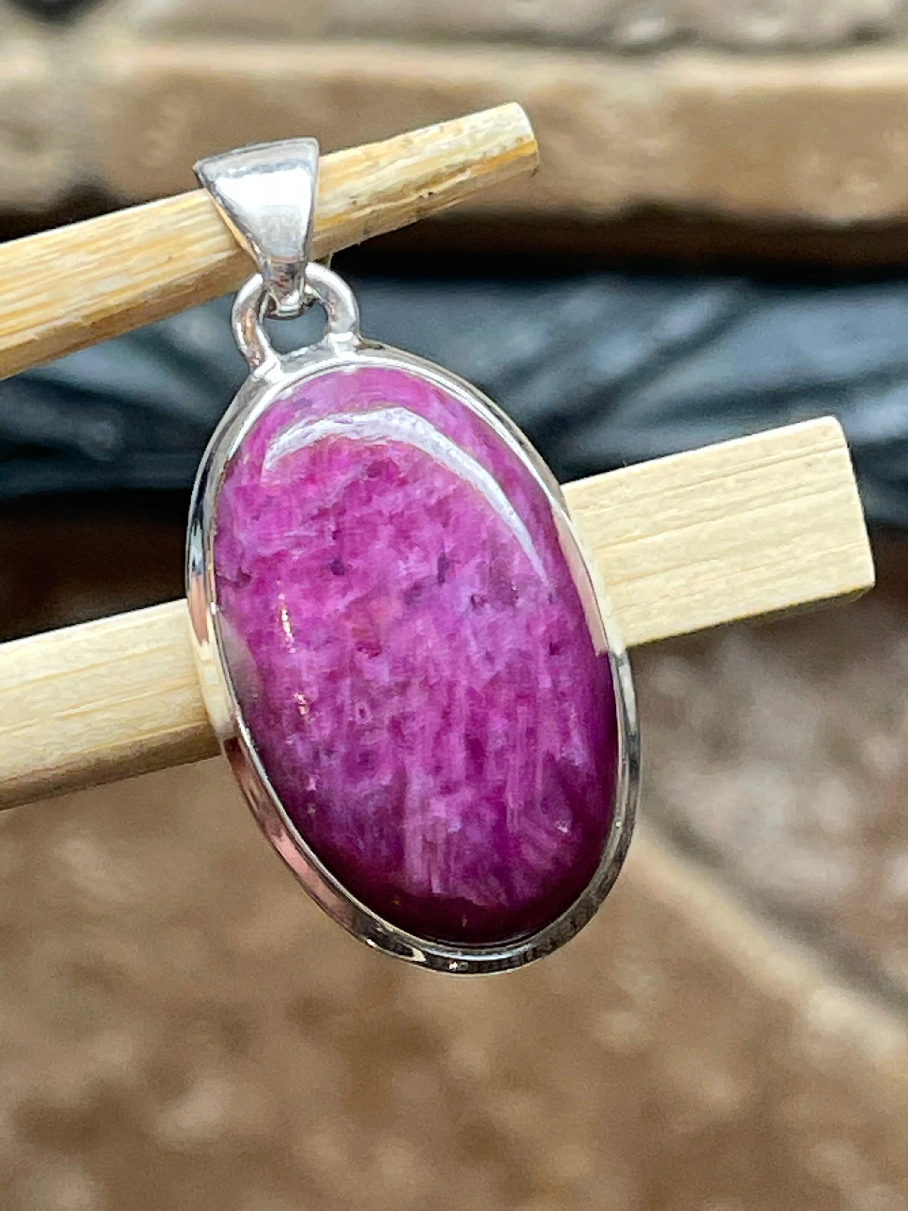 Natural African Ruby 925 Solid Sterling Silver Pendant 30mm