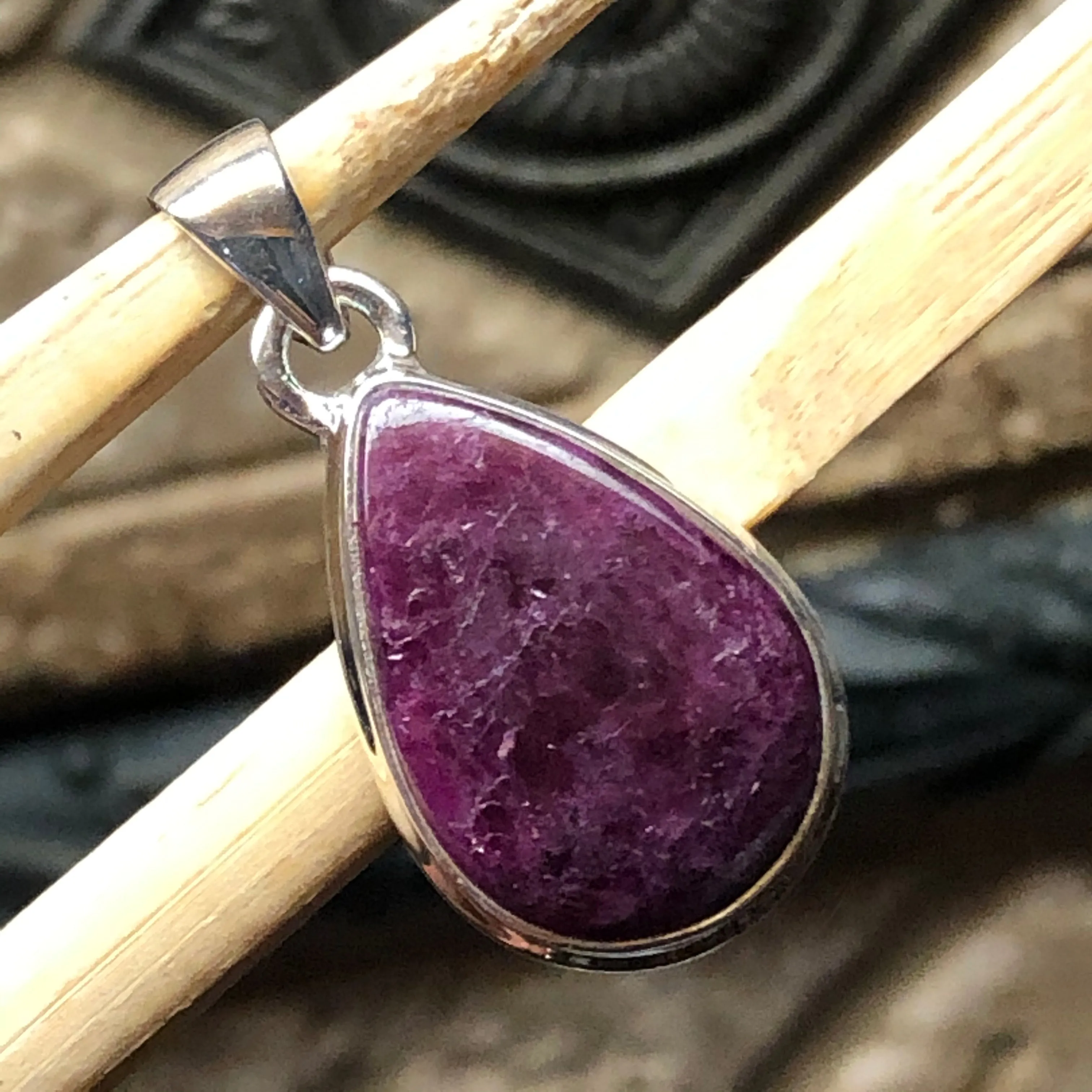 Natural African Ruby 925 Solid Sterling Silver Pendant 30mm