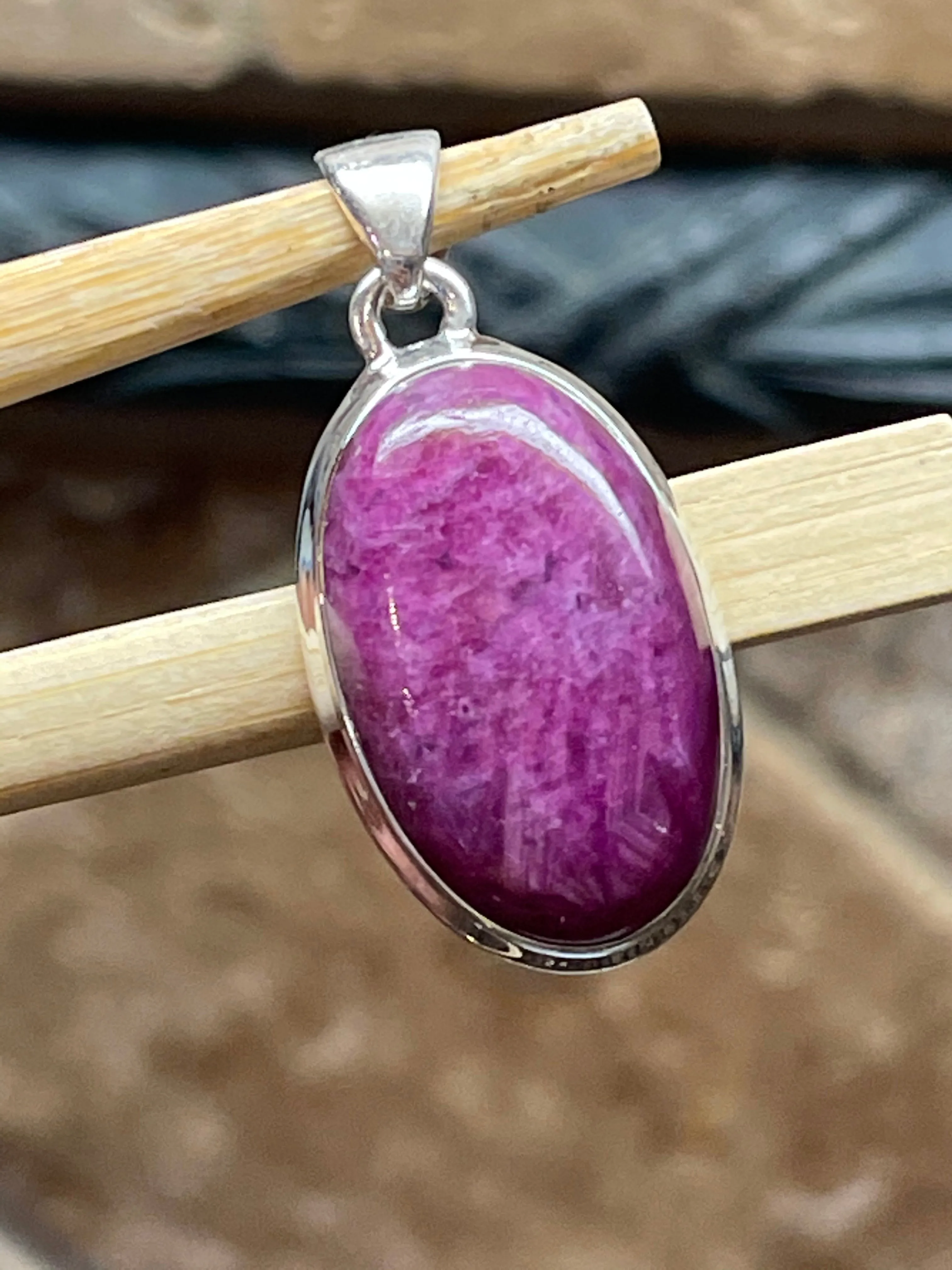Natural African Ruby 925 Solid Sterling Silver Pendant 30mm