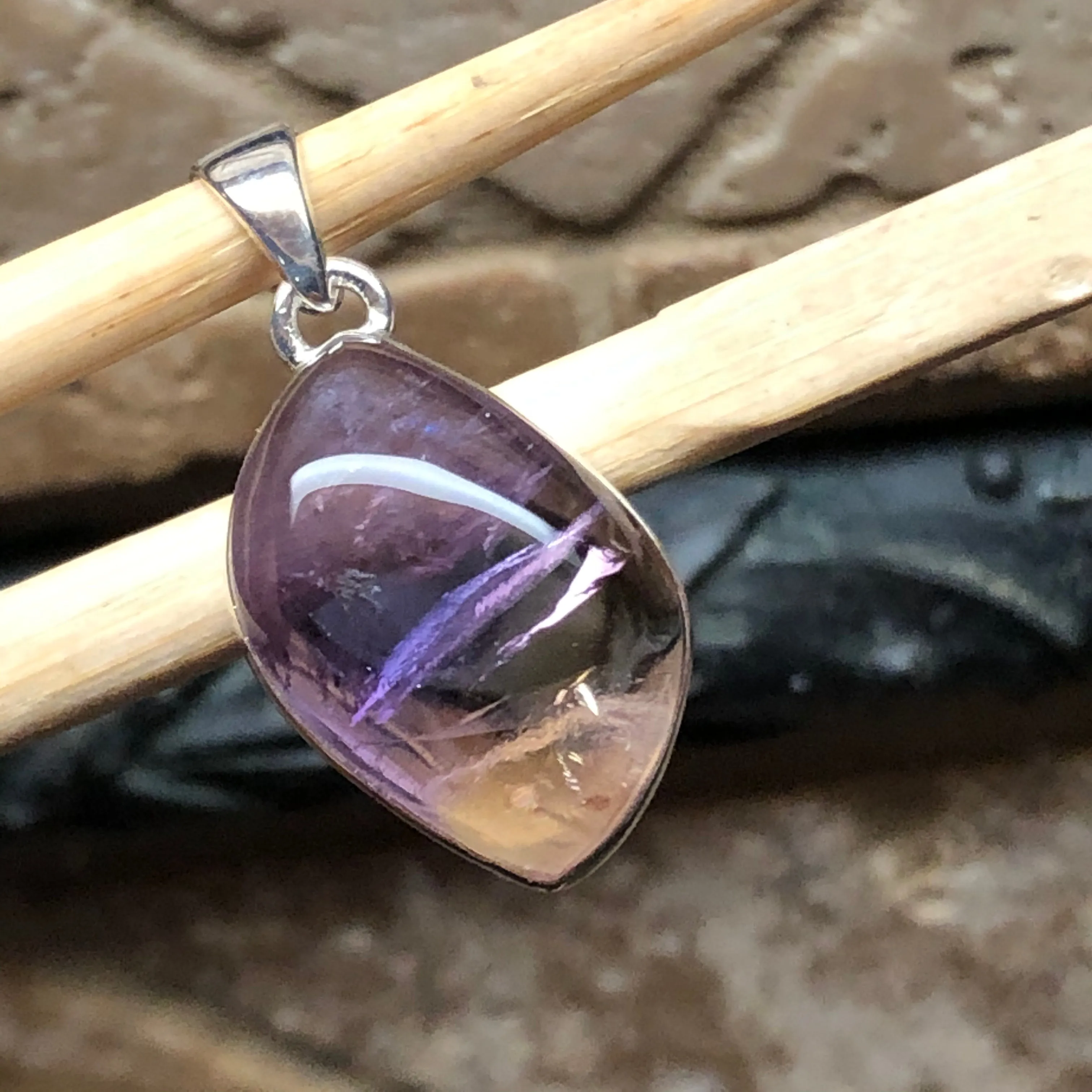 Natural Ametrine 925 Solid Sterling Silver Pendant 30mm