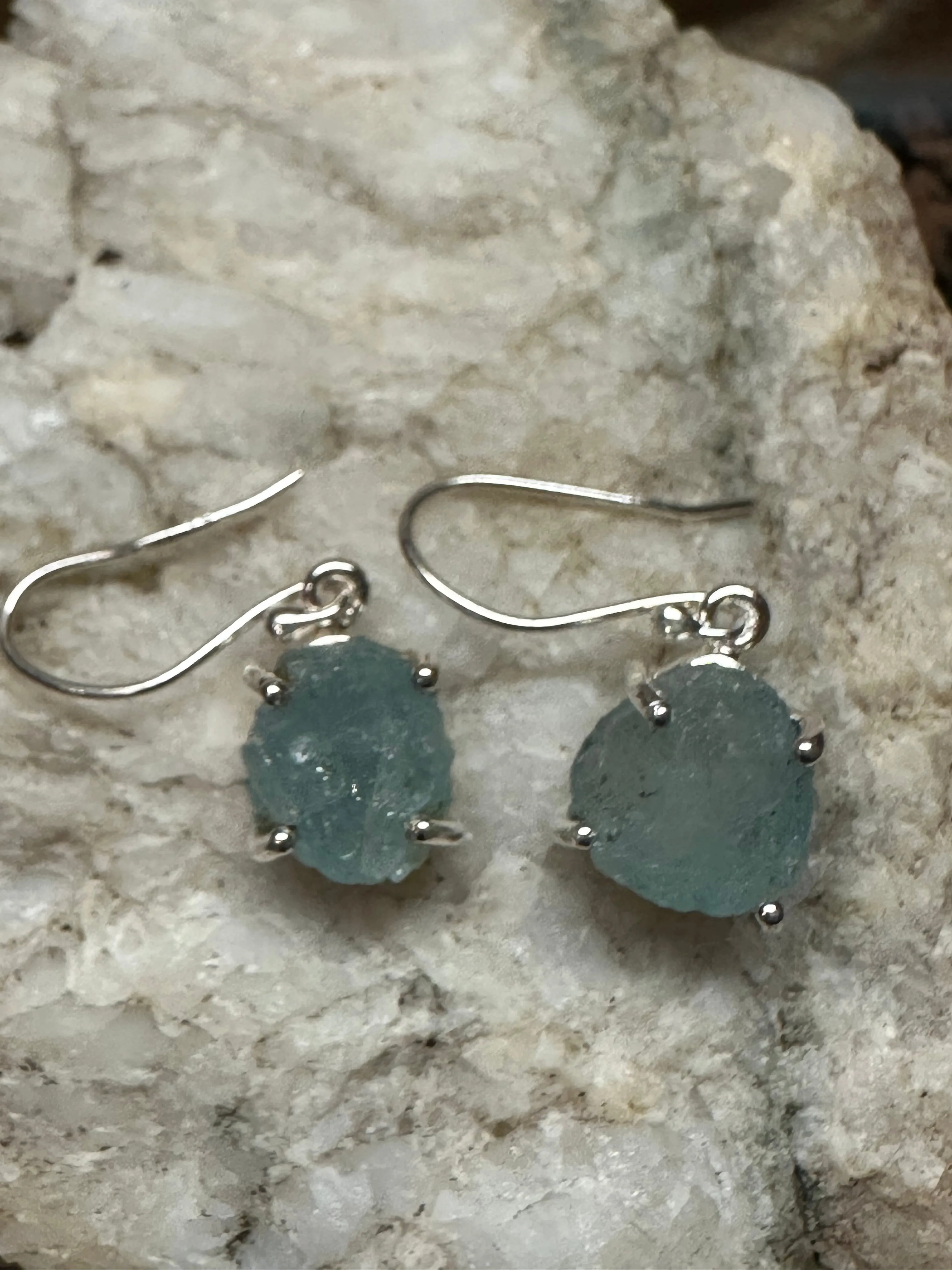 Natural Aquamarine 925 Solid Sterling Silver Earrings 25mm