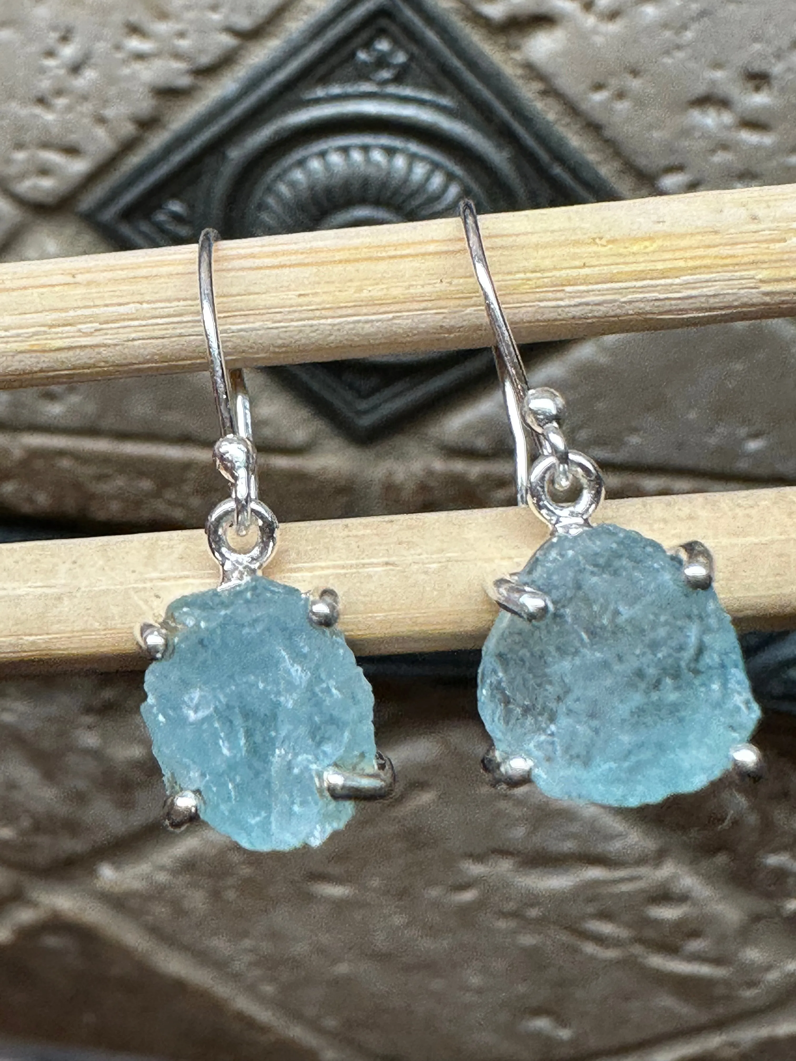 Natural Aquamarine 925 Solid Sterling Silver Earrings 25mm