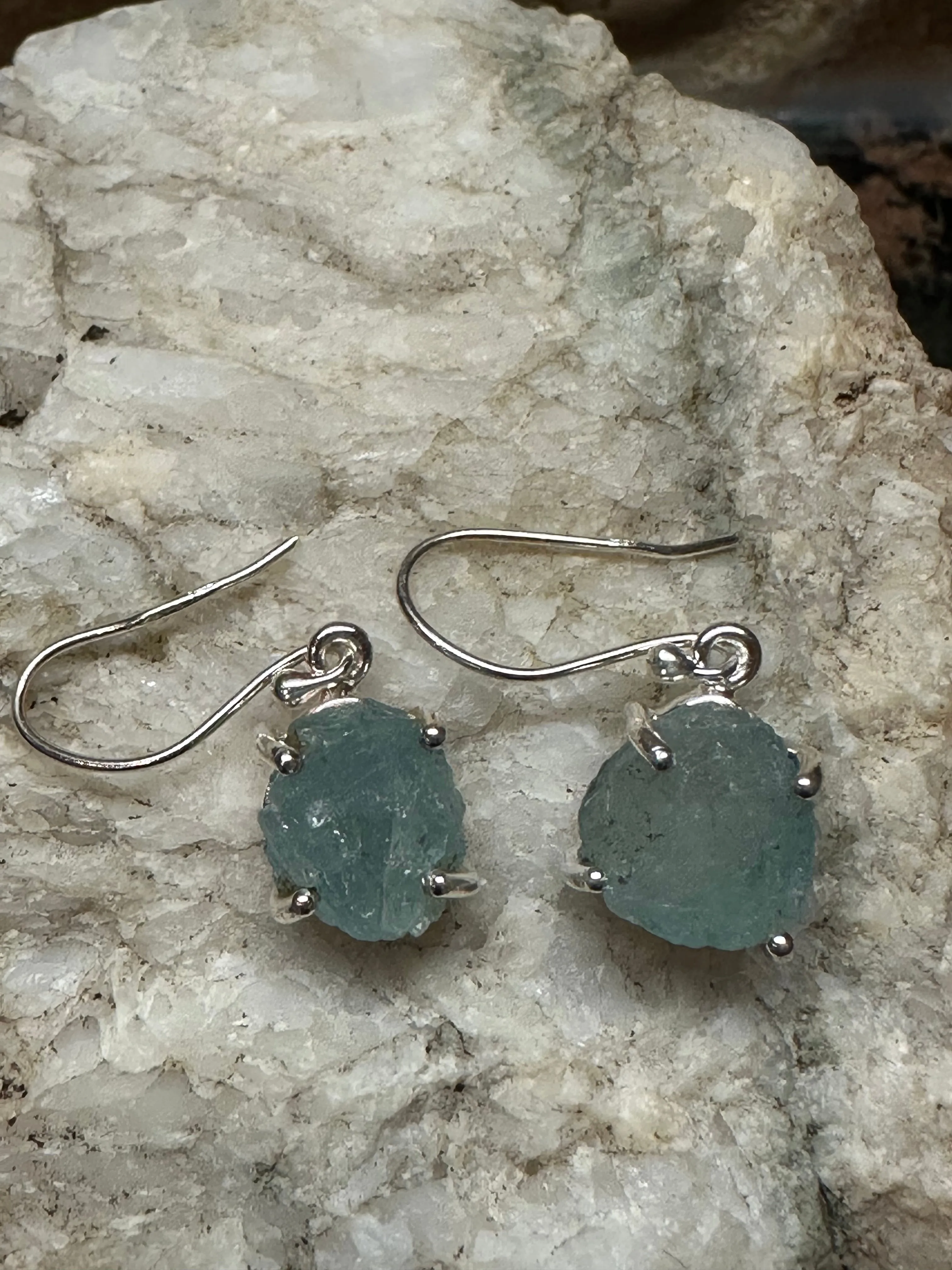 Natural Aquamarine 925 Solid Sterling Silver Earrings 25mm