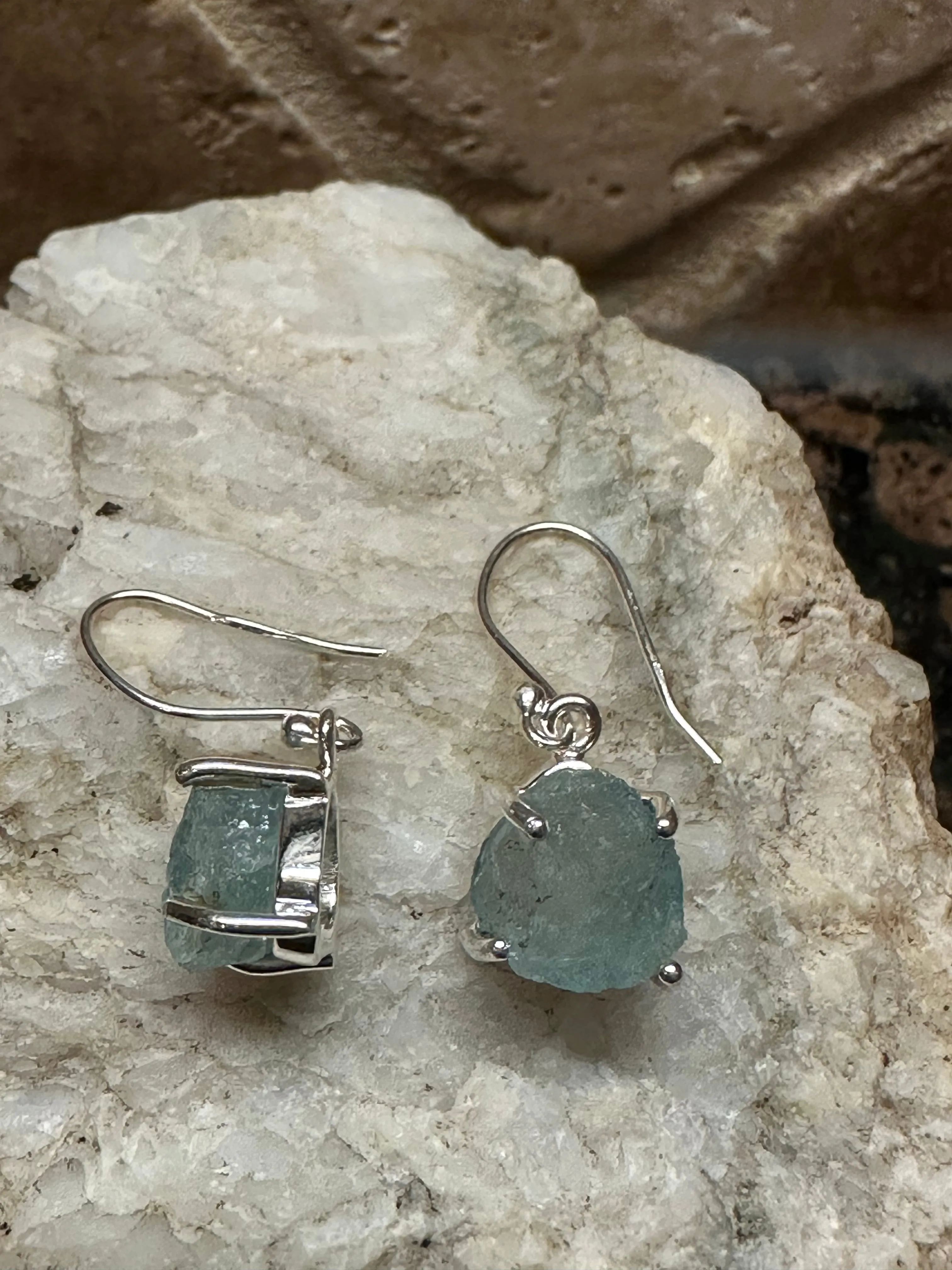 Natural Aquamarine 925 Solid Sterling Silver Earrings 25mm