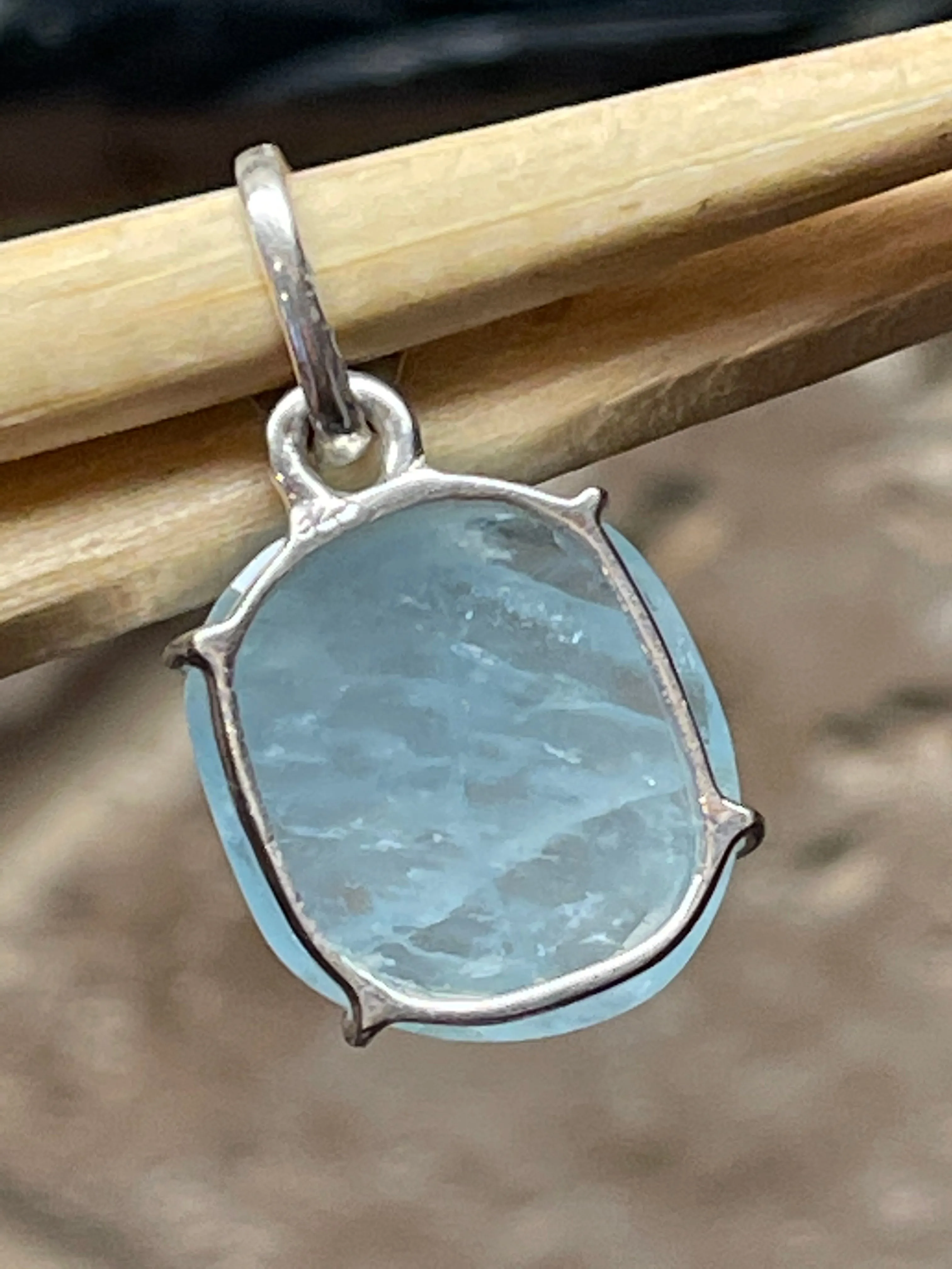 Natural Aquamarine 925 Solid Sterling Silver Pendant 25mm