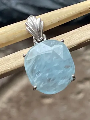 Natural Aquamarine 925 Solid Sterling Silver Pendant 25mm