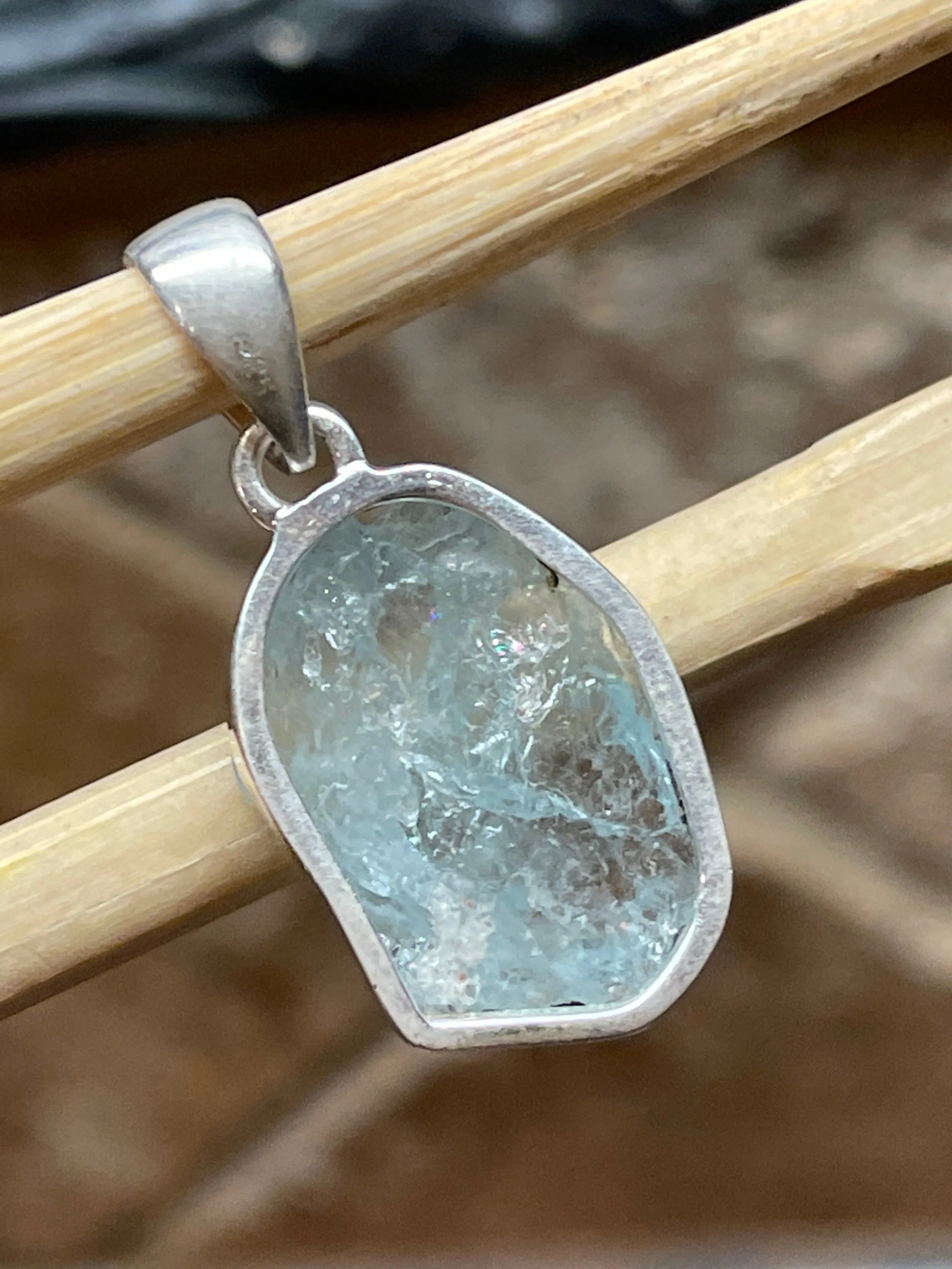Natural Aquamarine 925 Sterling Silver Pendant 30mm