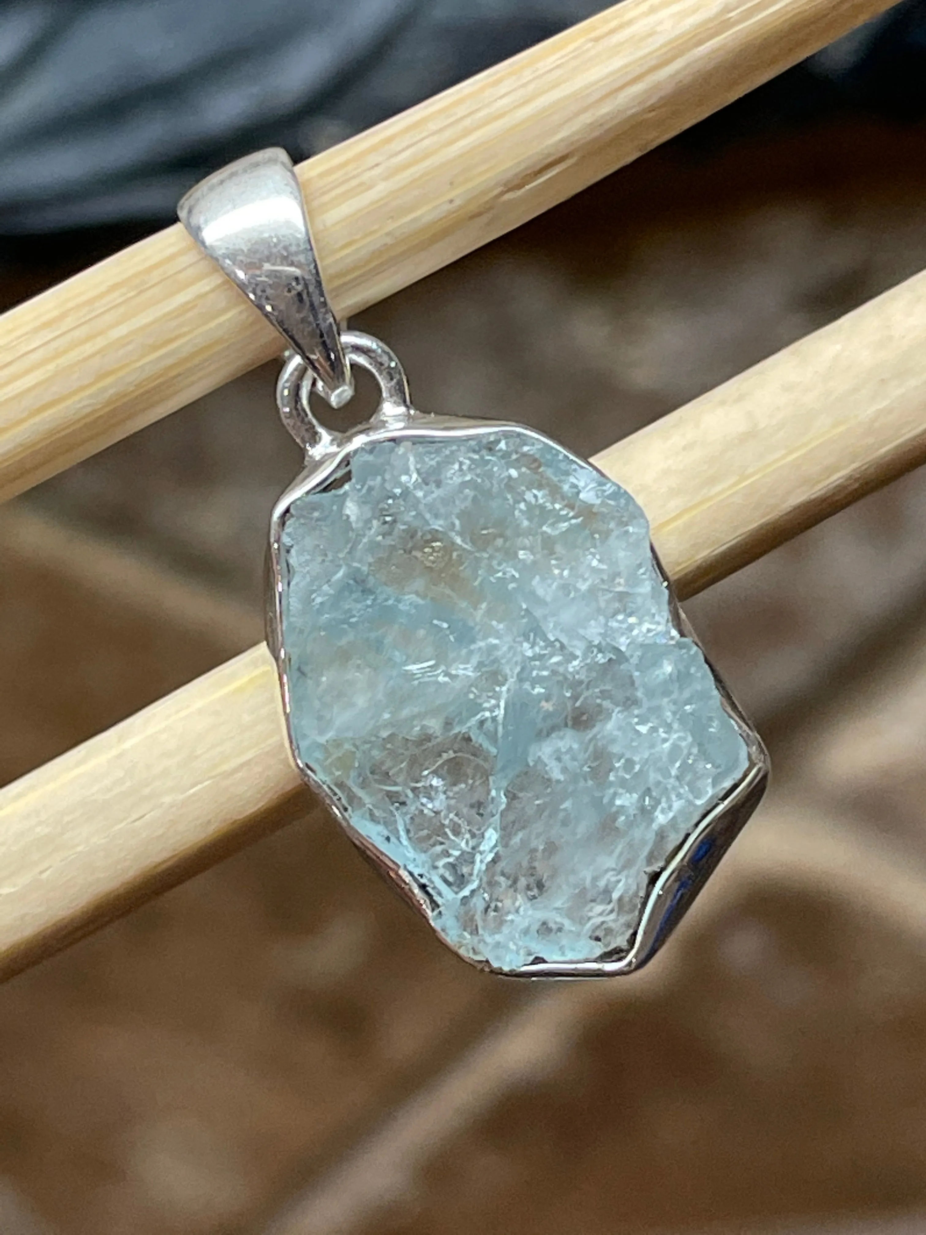 Natural Aquamarine 925 Sterling Silver Pendant 30mm