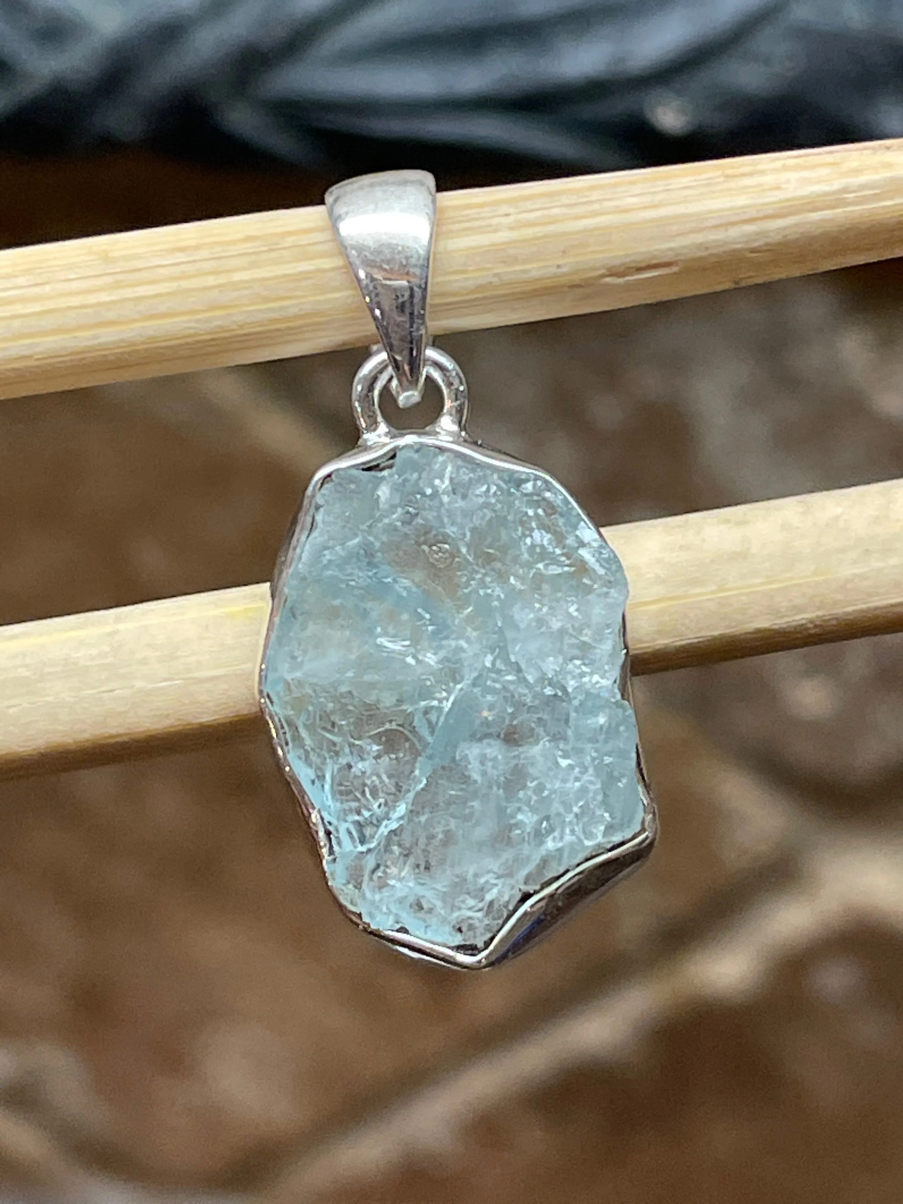 Natural Aquamarine 925 Sterling Silver Pendant 30mm