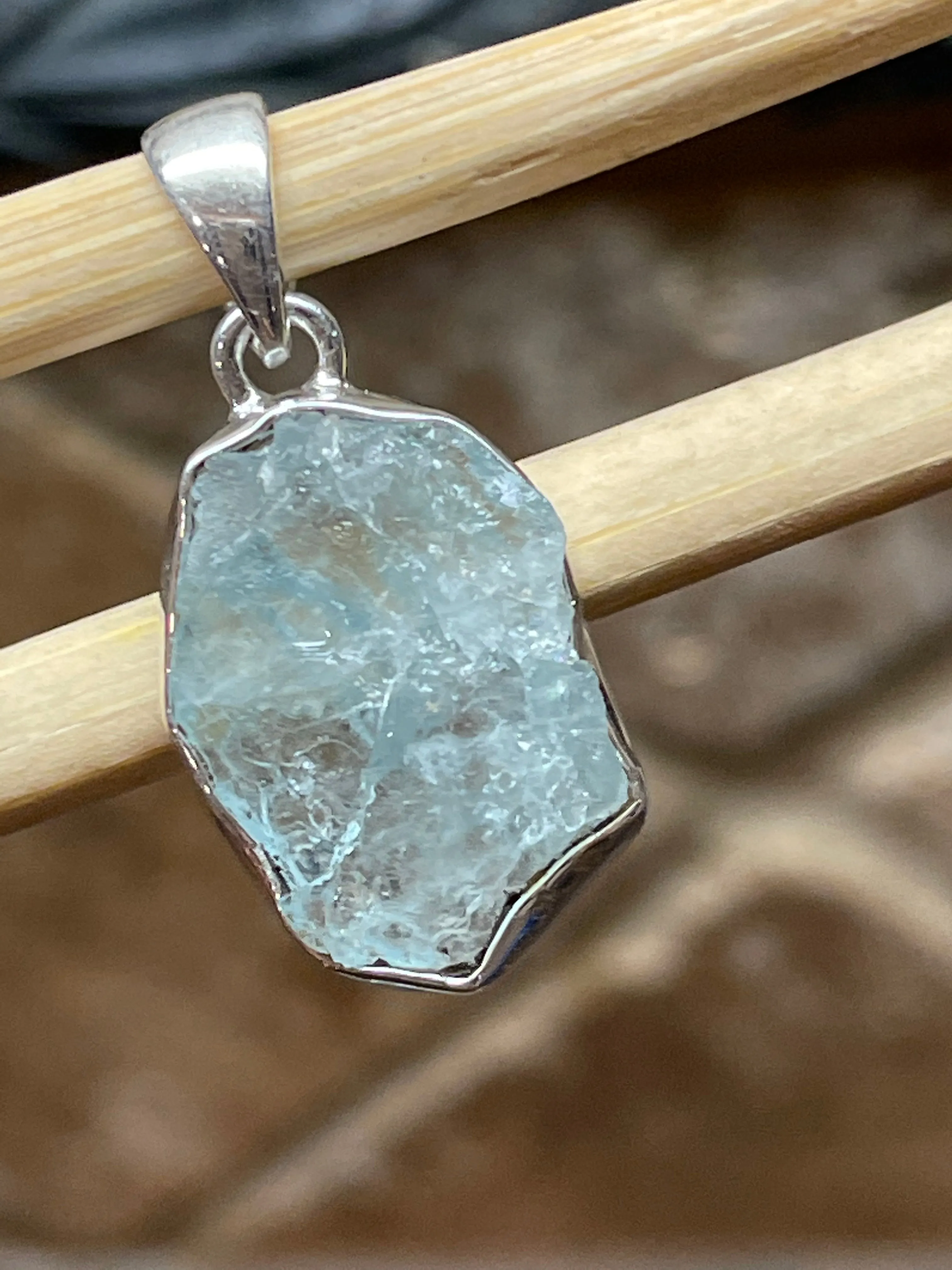 Natural Aquamarine 925 Sterling Silver Pendant 30mm