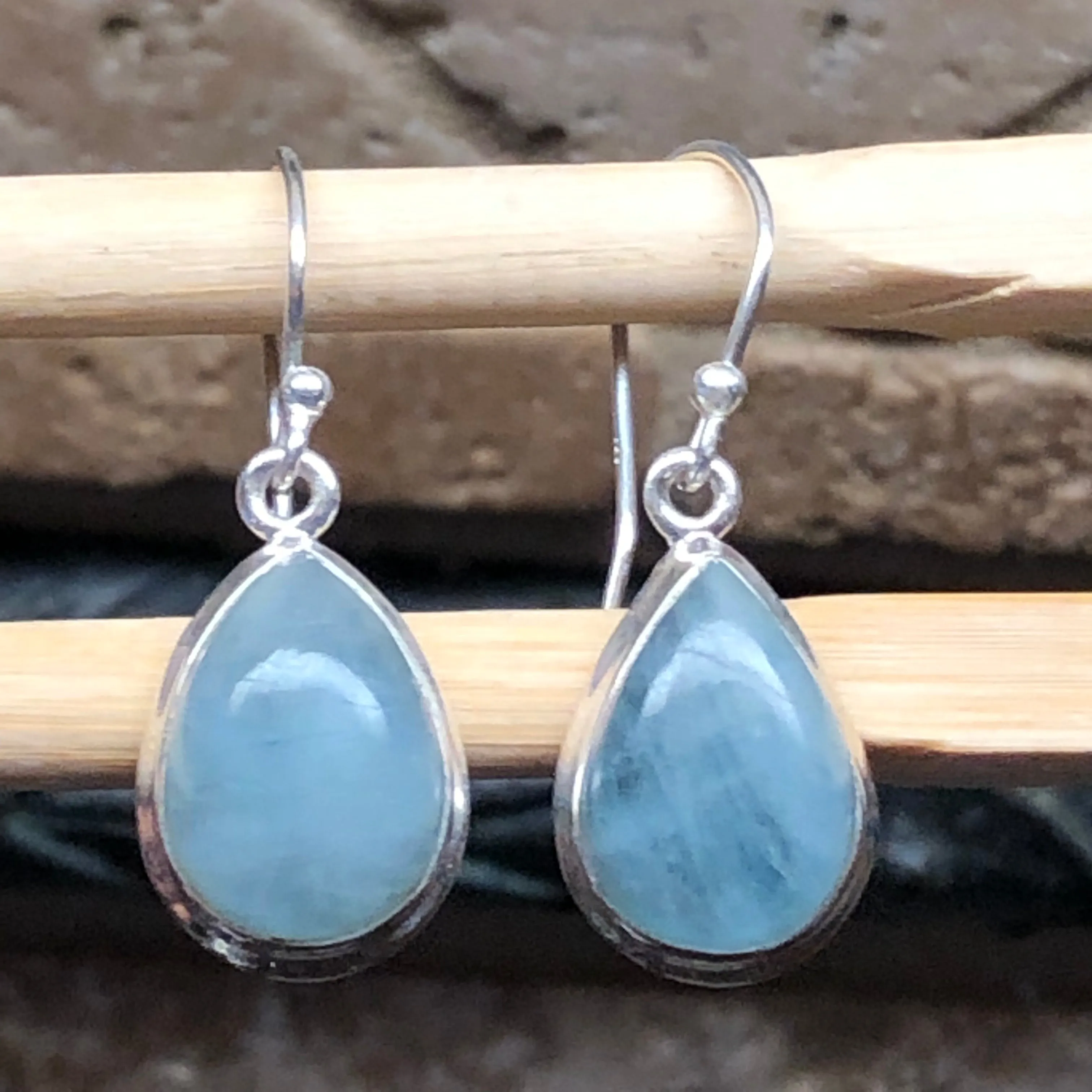 Natural Aquamarine Cabochan 925 Solid Sterling Silver Earrings 25mm