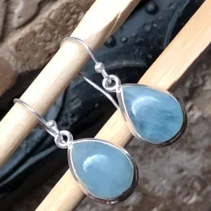 Natural Aquamarine Cabochan 925 Solid Sterling Silver Earrings 25mm
