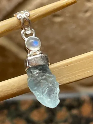 Natural Aquamarine, Moonstone 925 Solid Sterling Silver Pendant 35mm