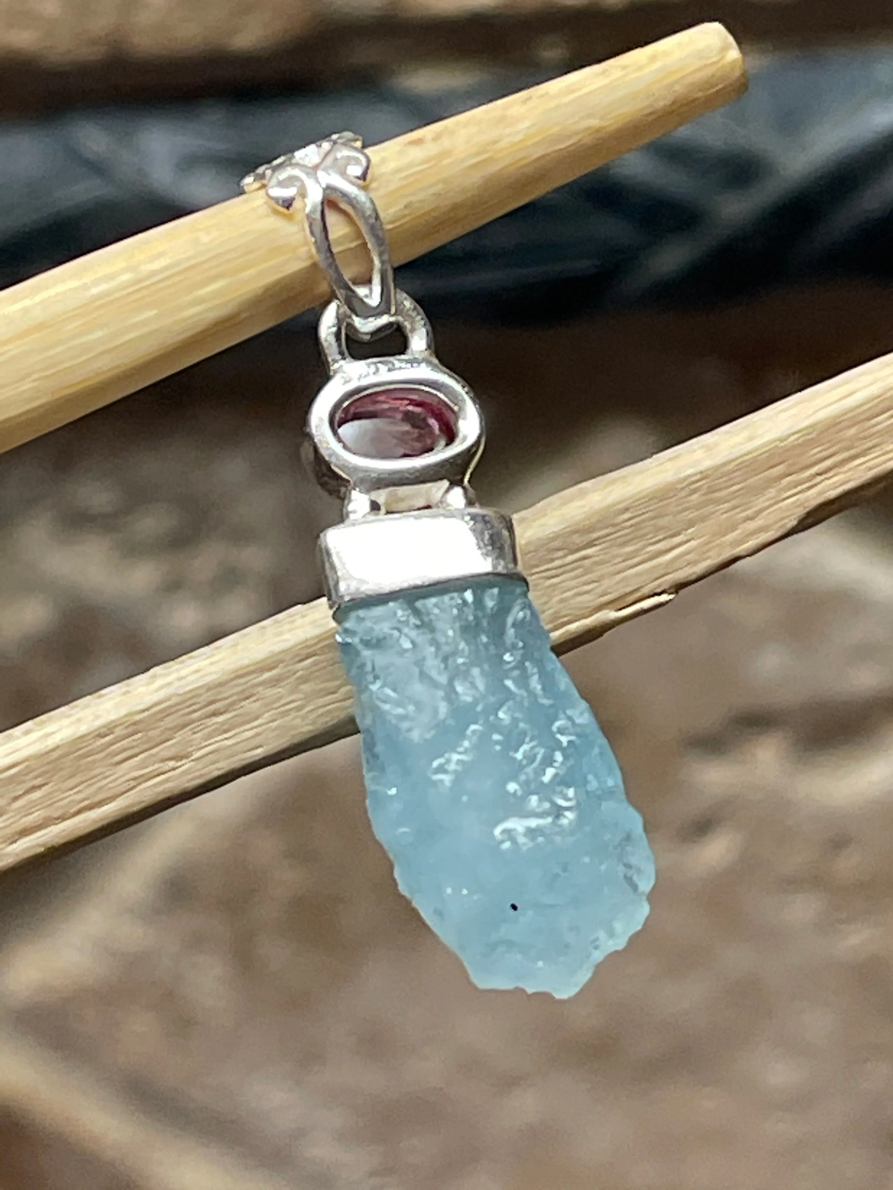 Natural Aquamarine, Tourmaline 925 Solid Sterling Silver Pendant 35mm