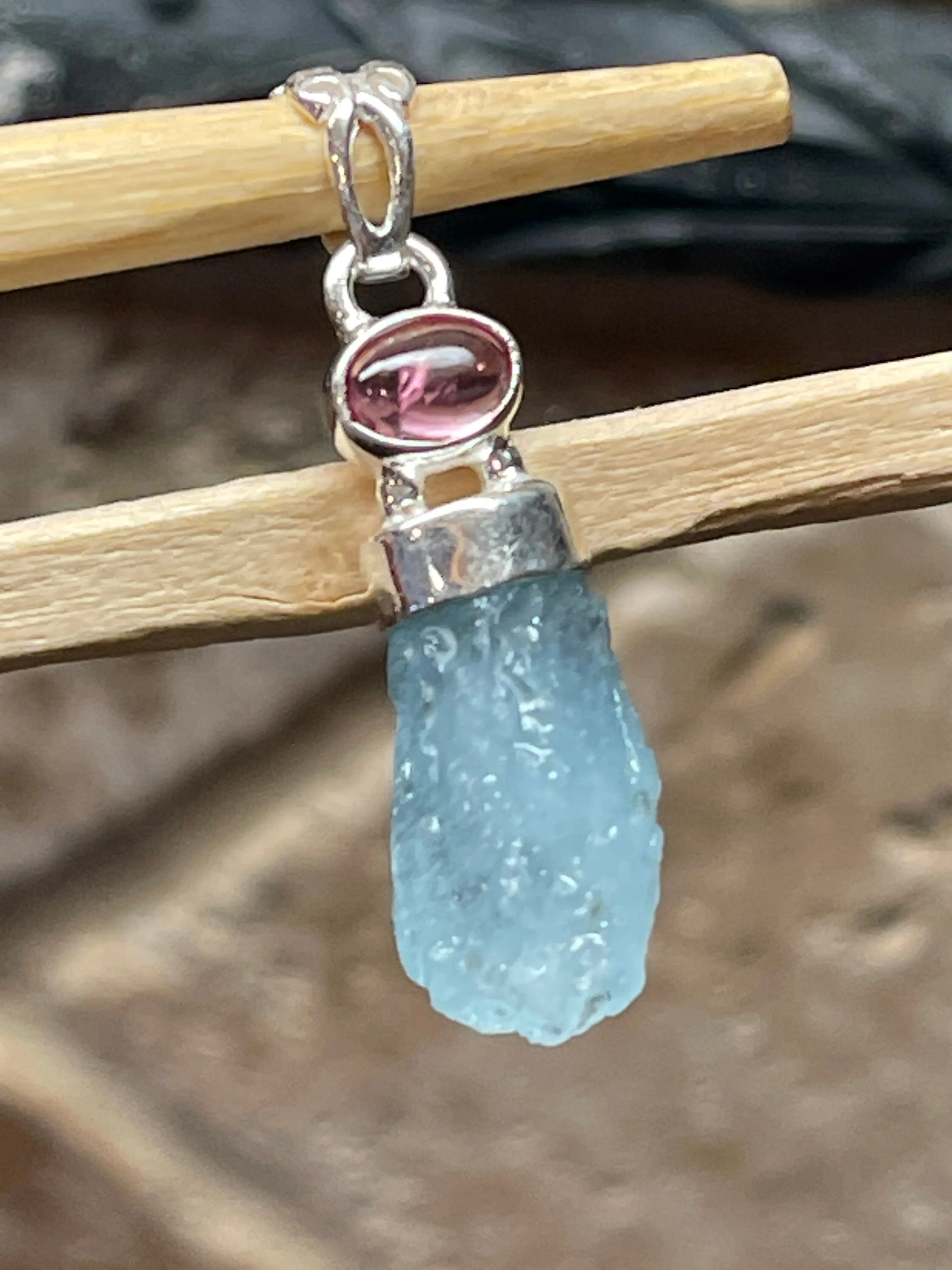 Natural Aquamarine, Tourmaline 925 Solid Sterling Silver Pendant 35mm