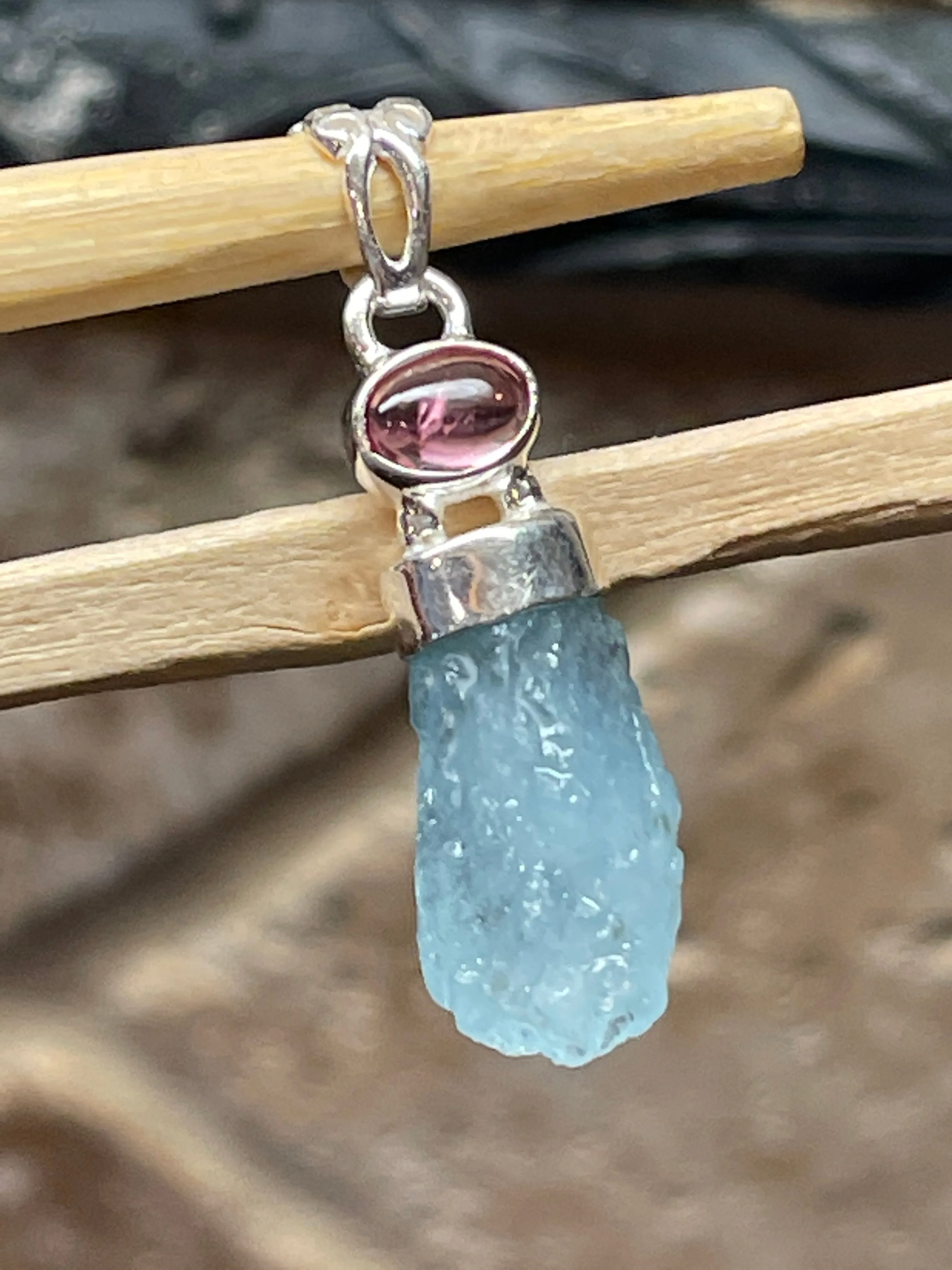 Natural Aquamarine, Tourmaline 925 Solid Sterling Silver Pendant 35mm