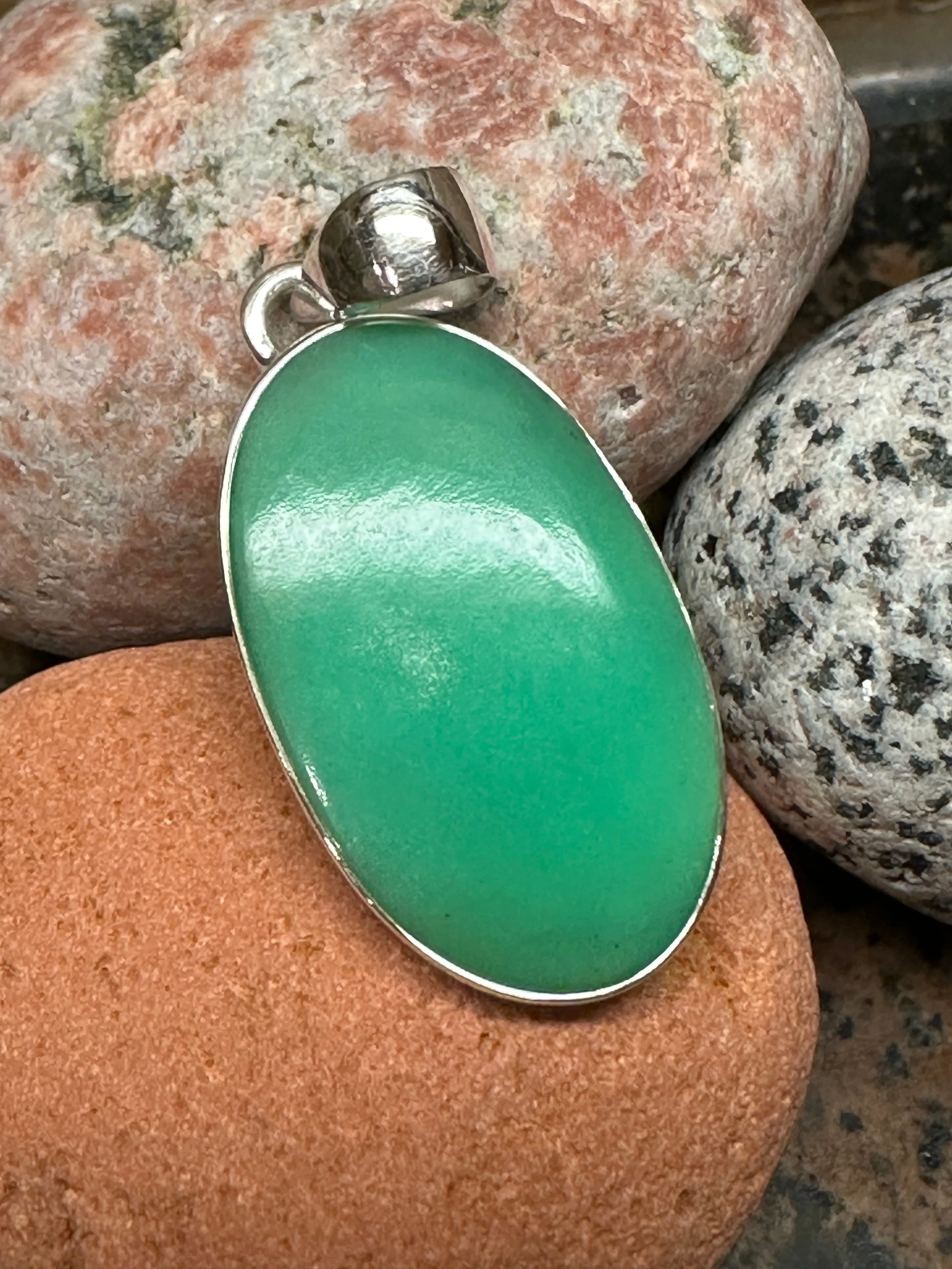 Natural Australian Chrysoprase 925 Sterling Silver Pendant 40mm