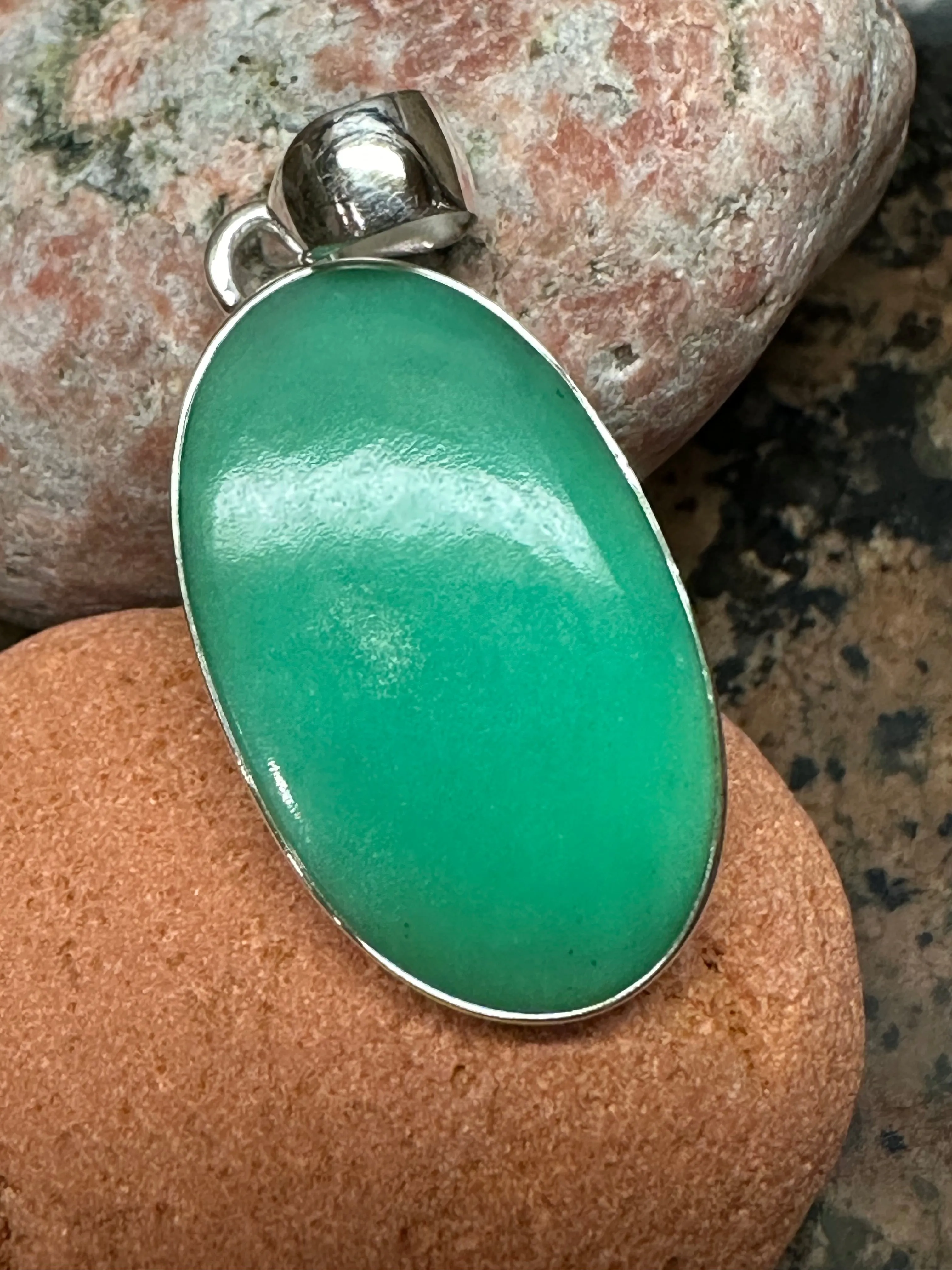 Natural Australian Chrysoprase 925 Sterling Silver Pendant 40mm