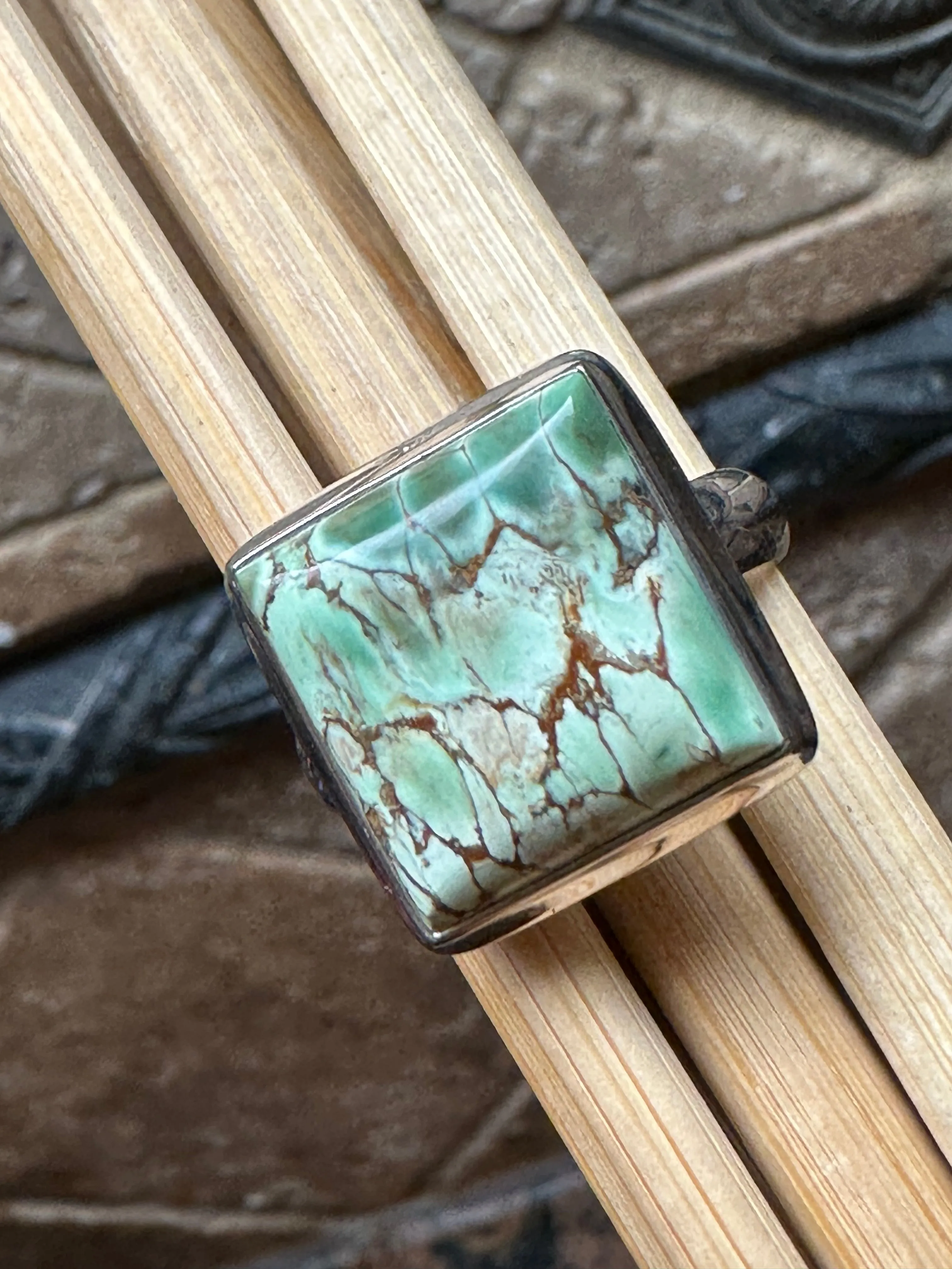 Natural Australian Variscite Cabochon 925 Sterling Silver Ring Size 9.5