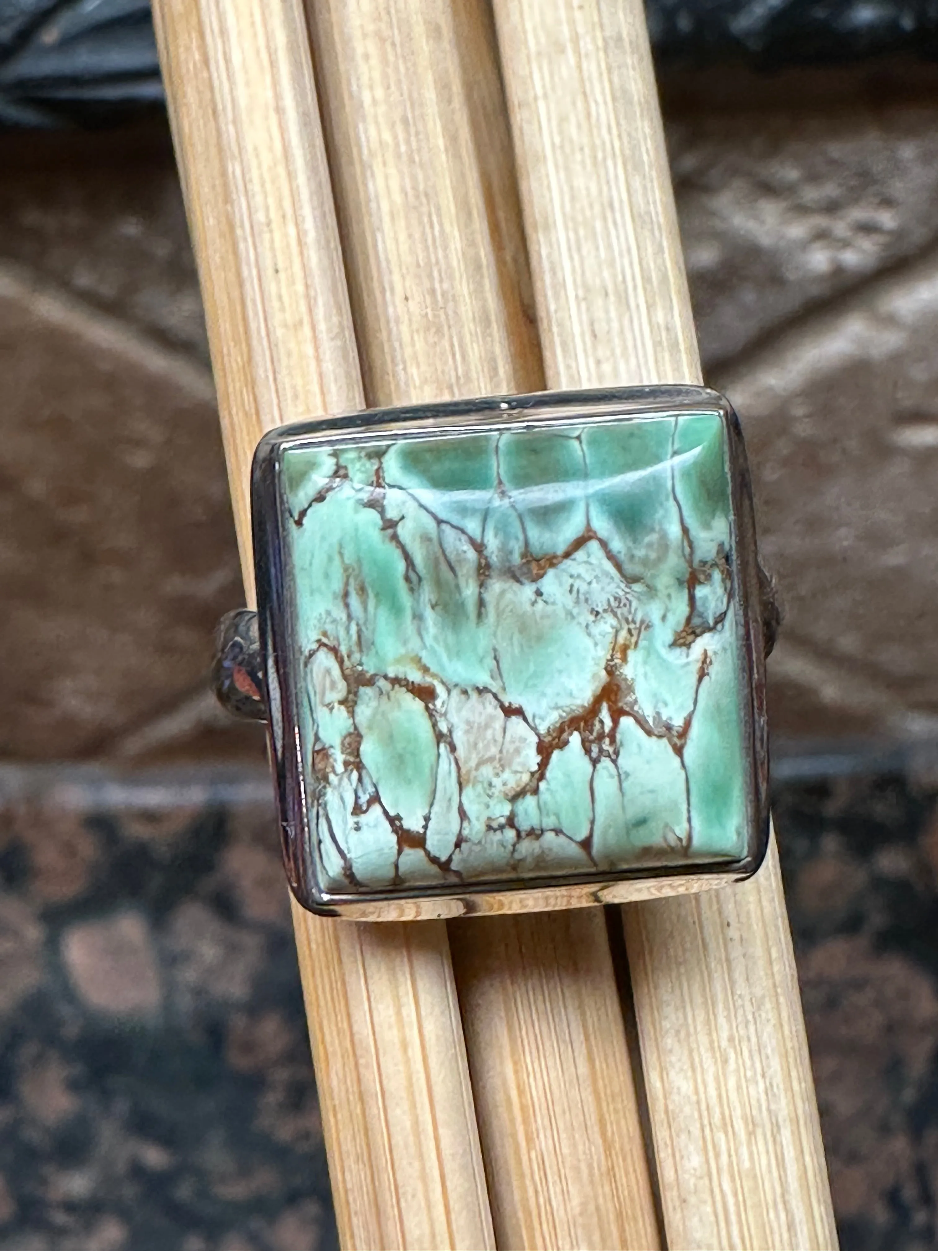 Natural Australian Variscite Cabochon 925 Sterling Silver Ring Size 9.5