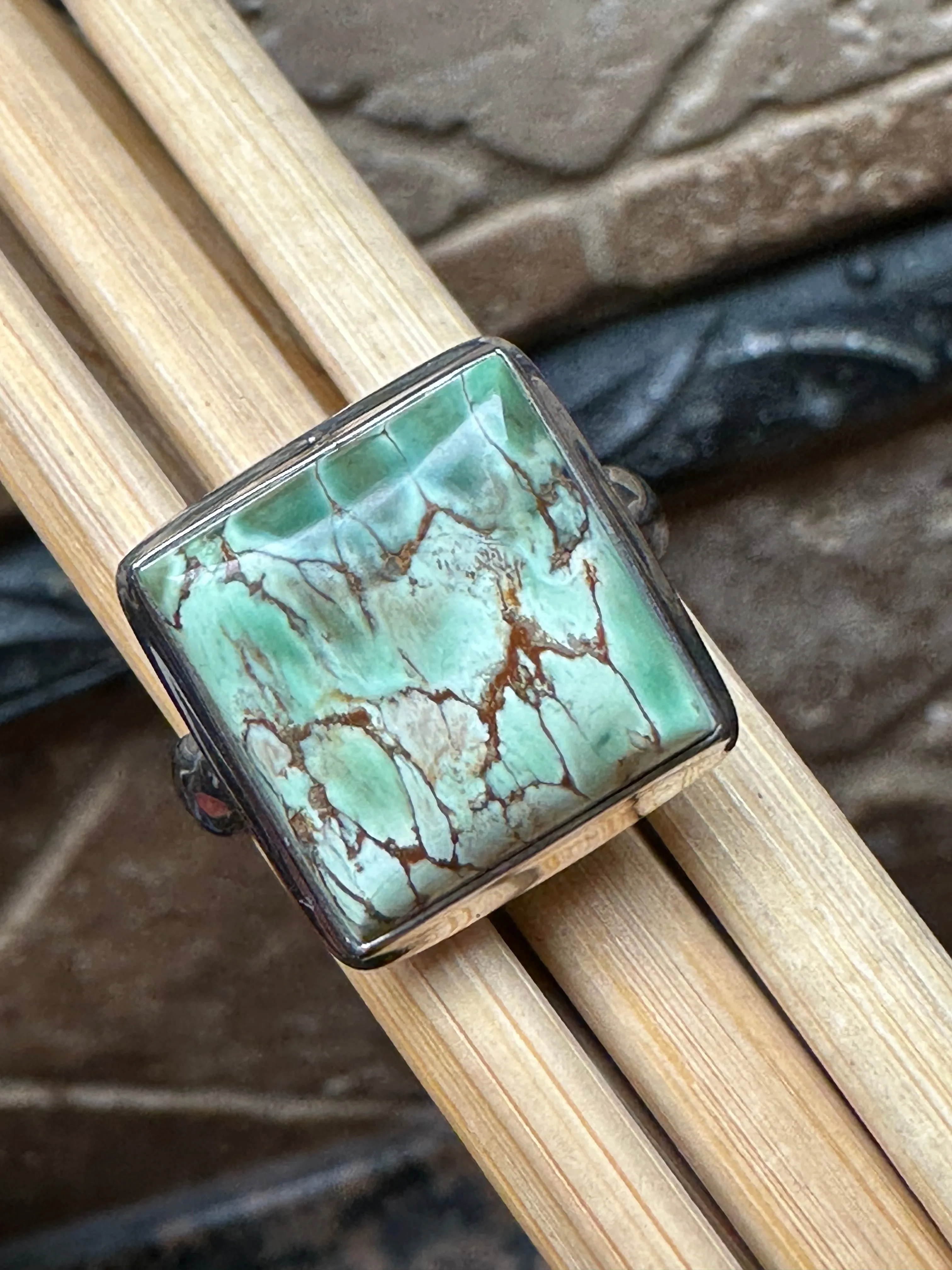 Natural Australian Variscite Cabochon 925 Sterling Silver Ring Size 9.5