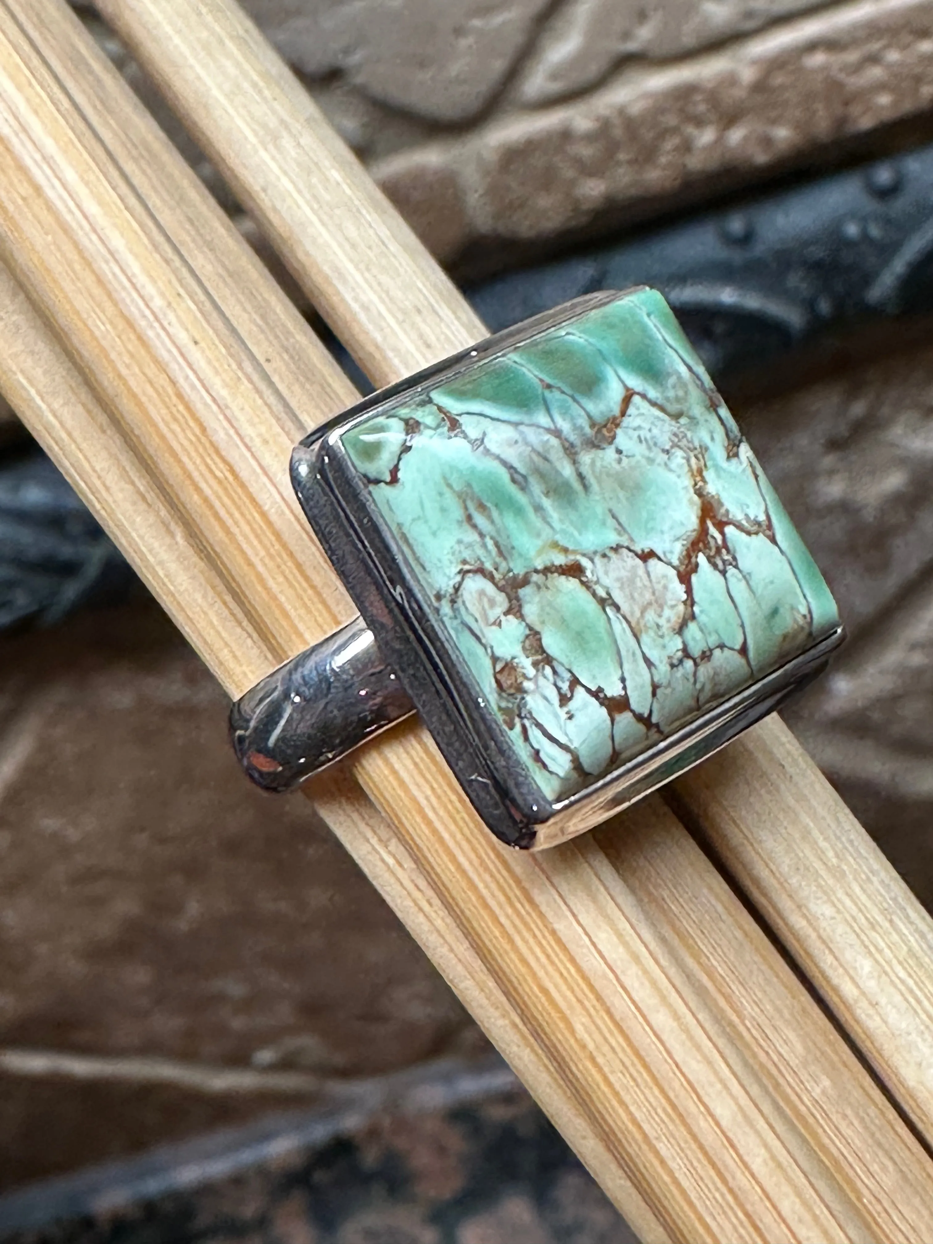 Natural Australian Variscite Cabochon 925 Sterling Silver Ring Size 9.5