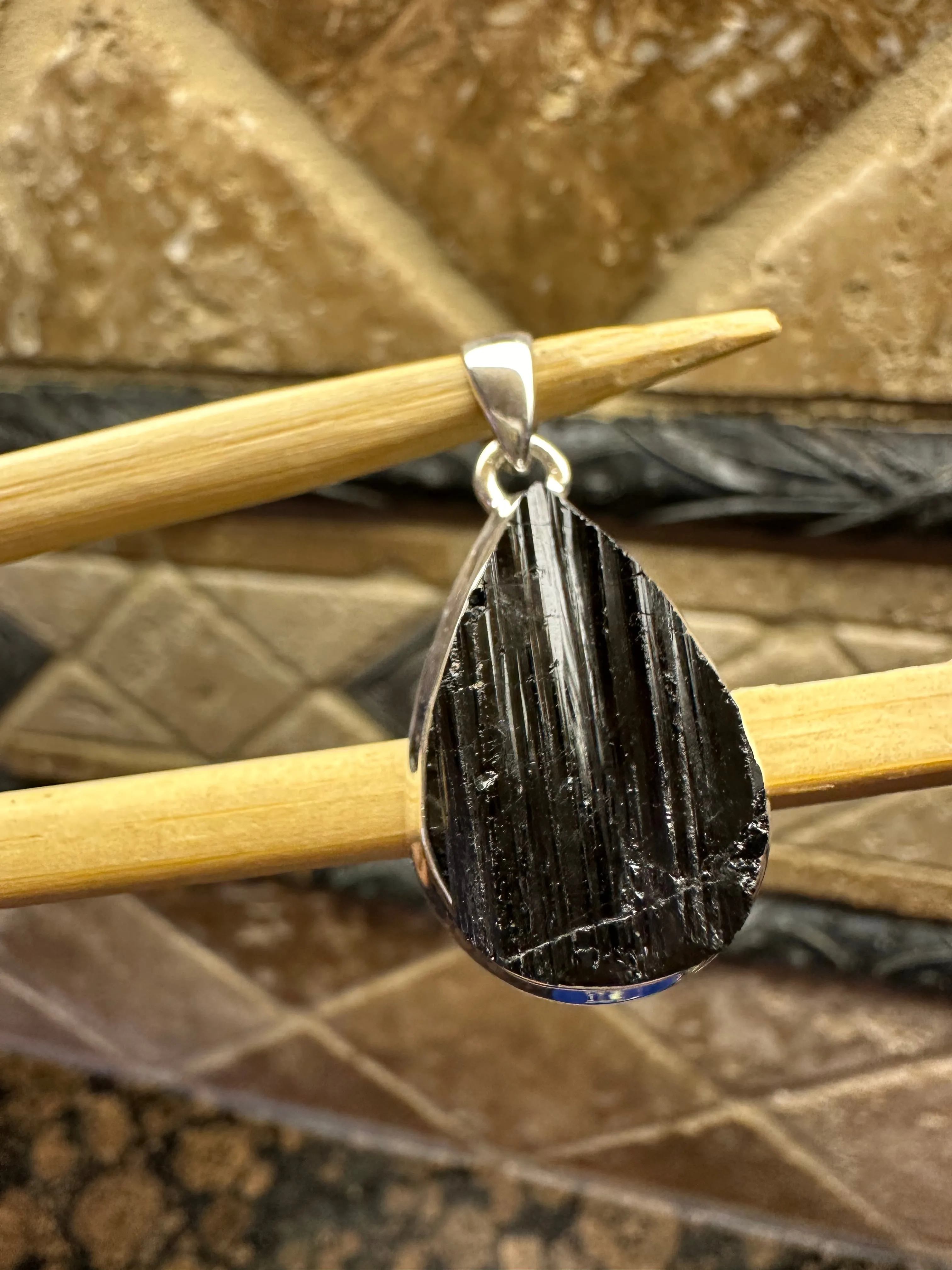Natural Black Tourmaline 925 Solid Sterling Silver Pendant 35mm