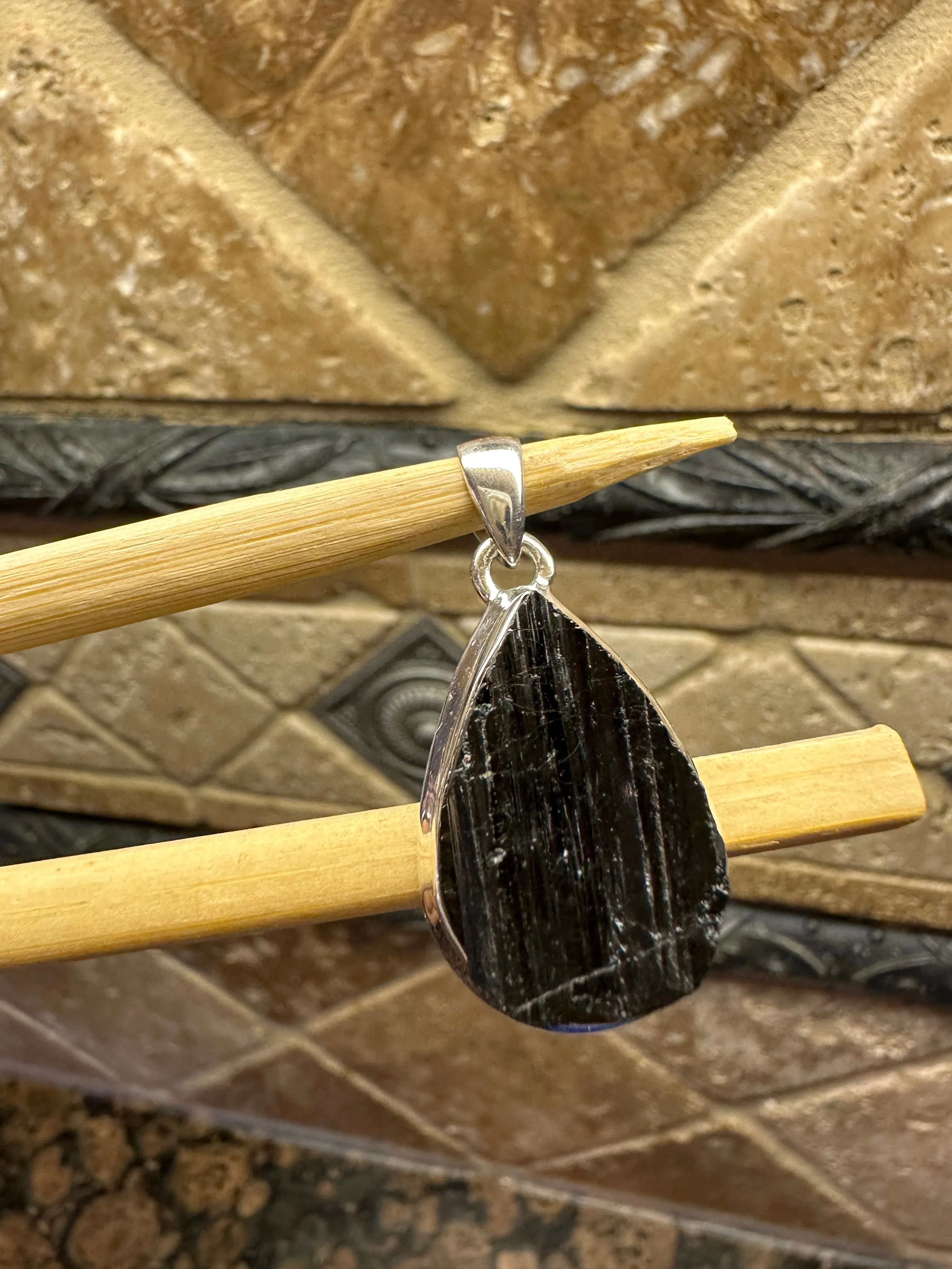 Natural Black Tourmaline 925 Solid Sterling Silver Pendant 35mm
