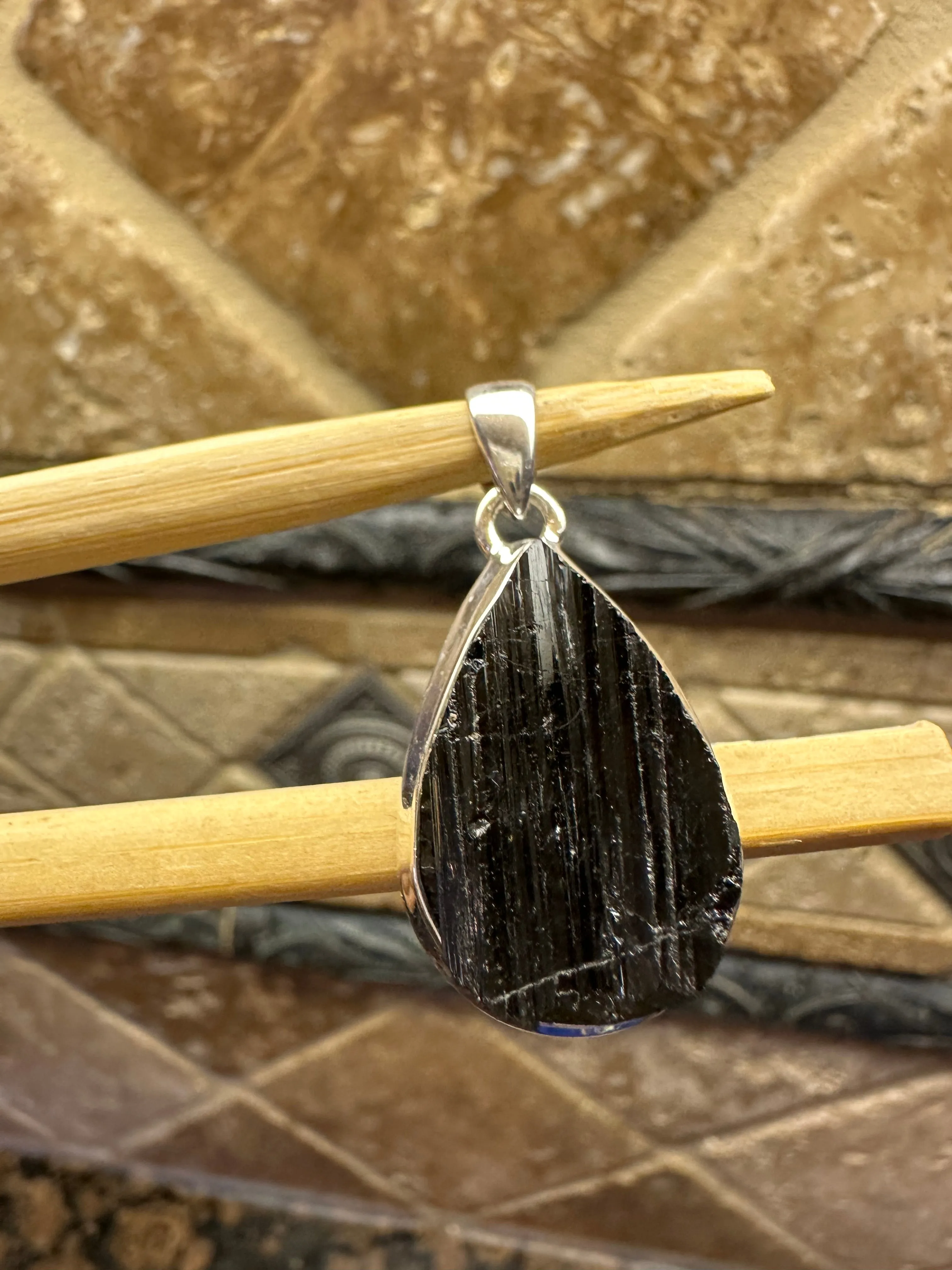 Natural Black Tourmaline 925 Solid Sterling Silver Pendant 35mm