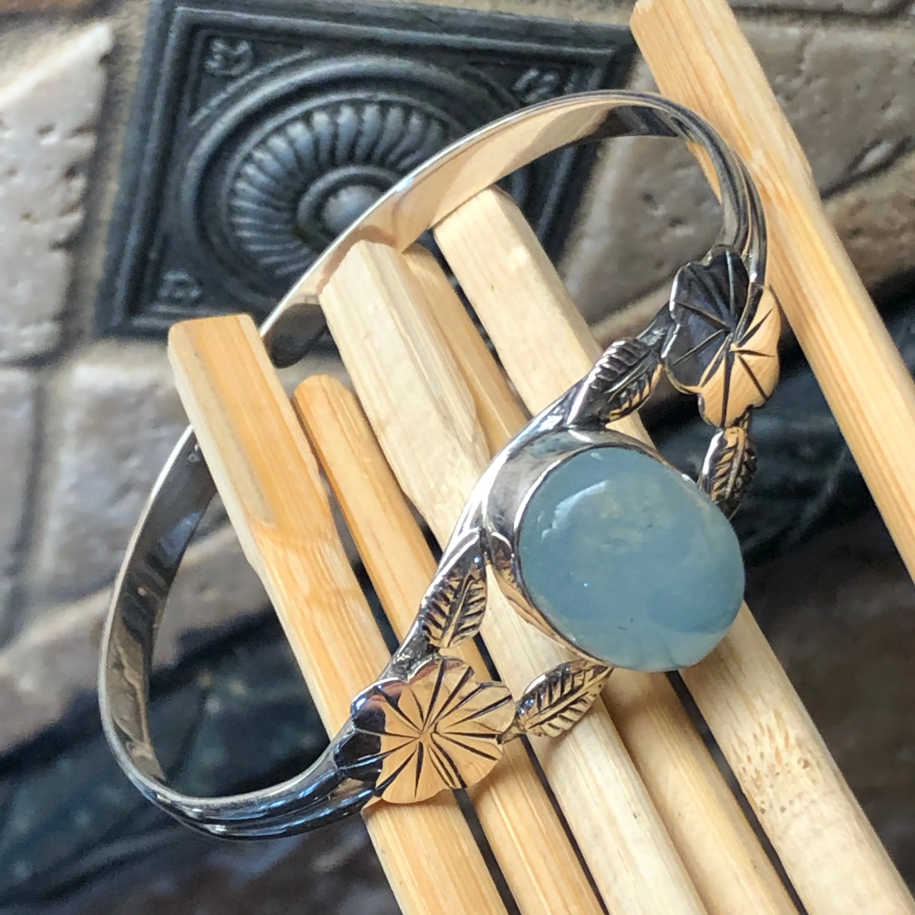 Natural Blue Aquamarine 925 Solid Sterling Silver Cuff Bracelets