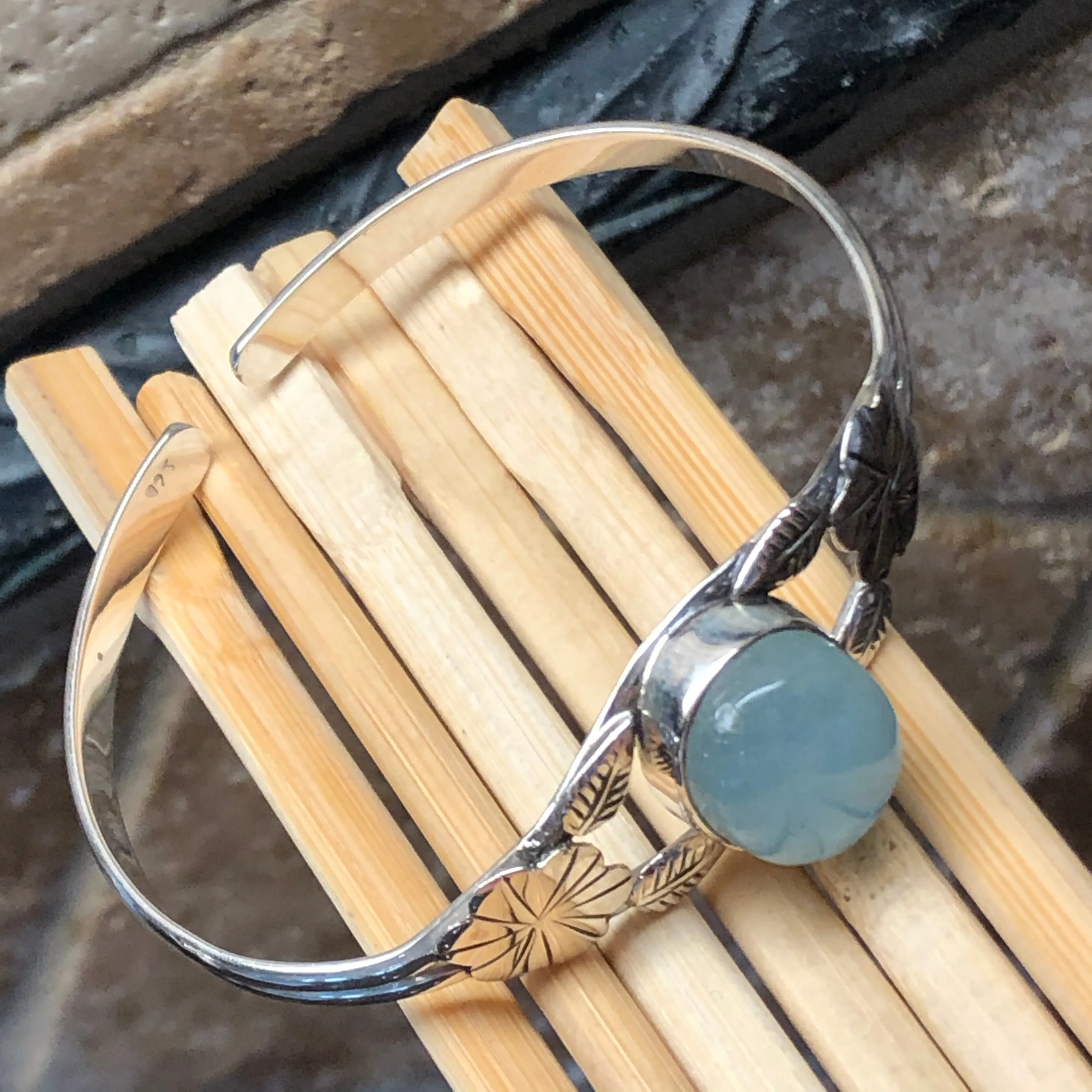 Natural Blue Aquamarine 925 Solid Sterling Silver Cuff Bracelets