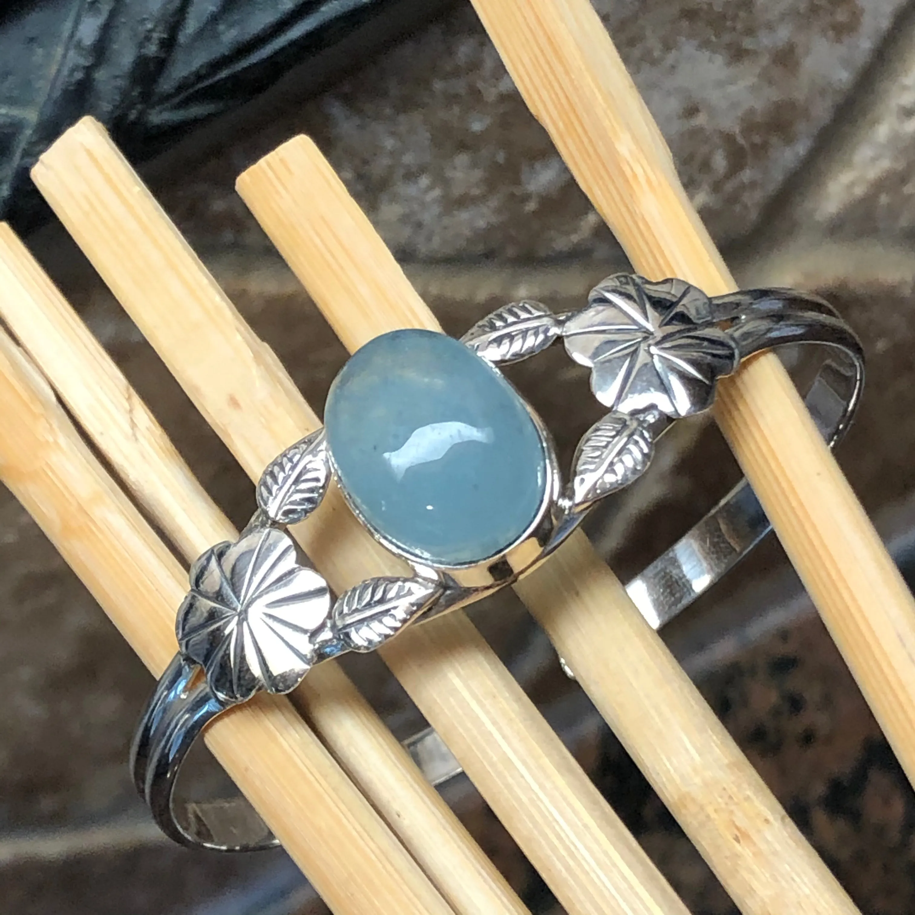 Natural Blue Aquamarine 925 Solid Sterling Silver Cuff Bracelets