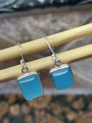Natural Blue Chalcedony 925 Solid Sterling Silver Earrings 25mm