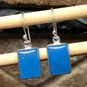 Natural Blue Chalcedony 925 Solid Sterling Silver Earrings 25mm