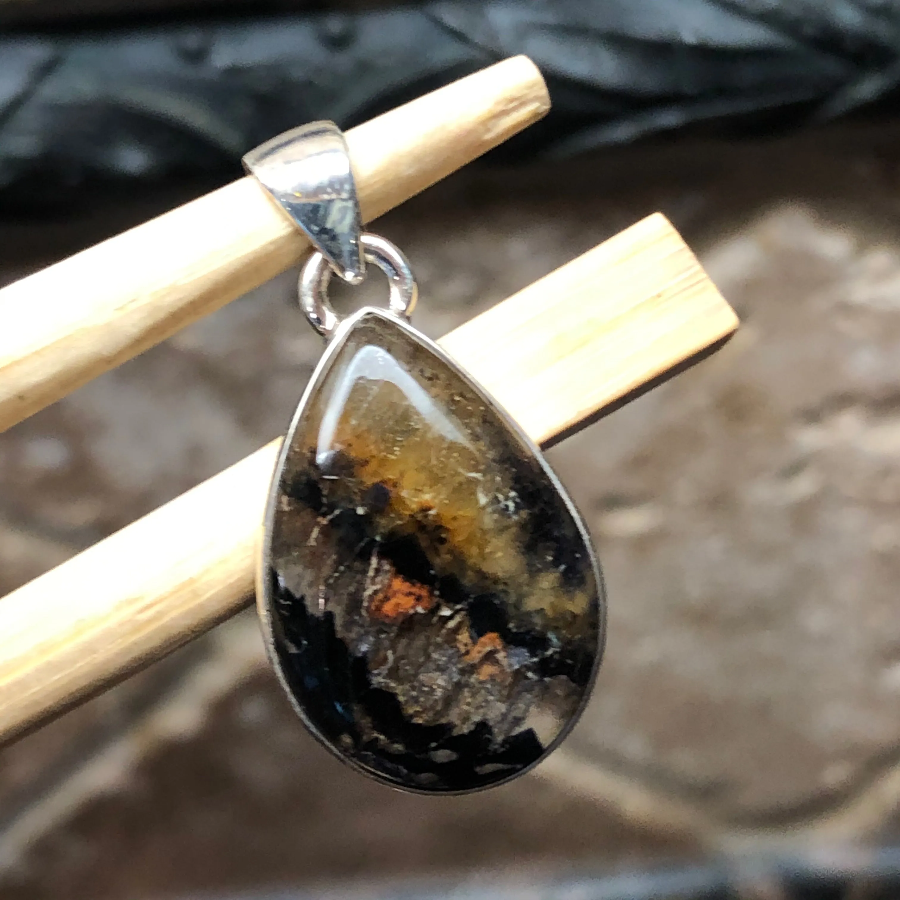 Natural Blue John 925 Solid Sterling Silver Pendant 30mm